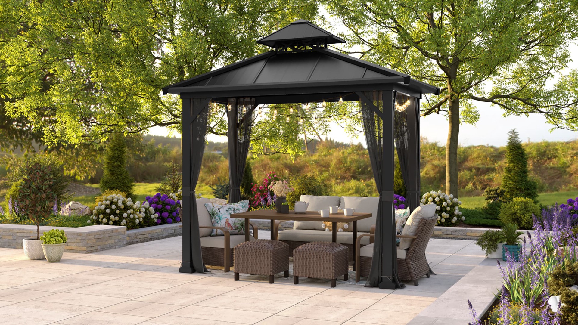 slide 3 of 6, allen + roth Camdon Set of 2 Wicker Dark brown Metal Frame Stationary Conversation Chair with Beige Cushioned Seat, 1 ct