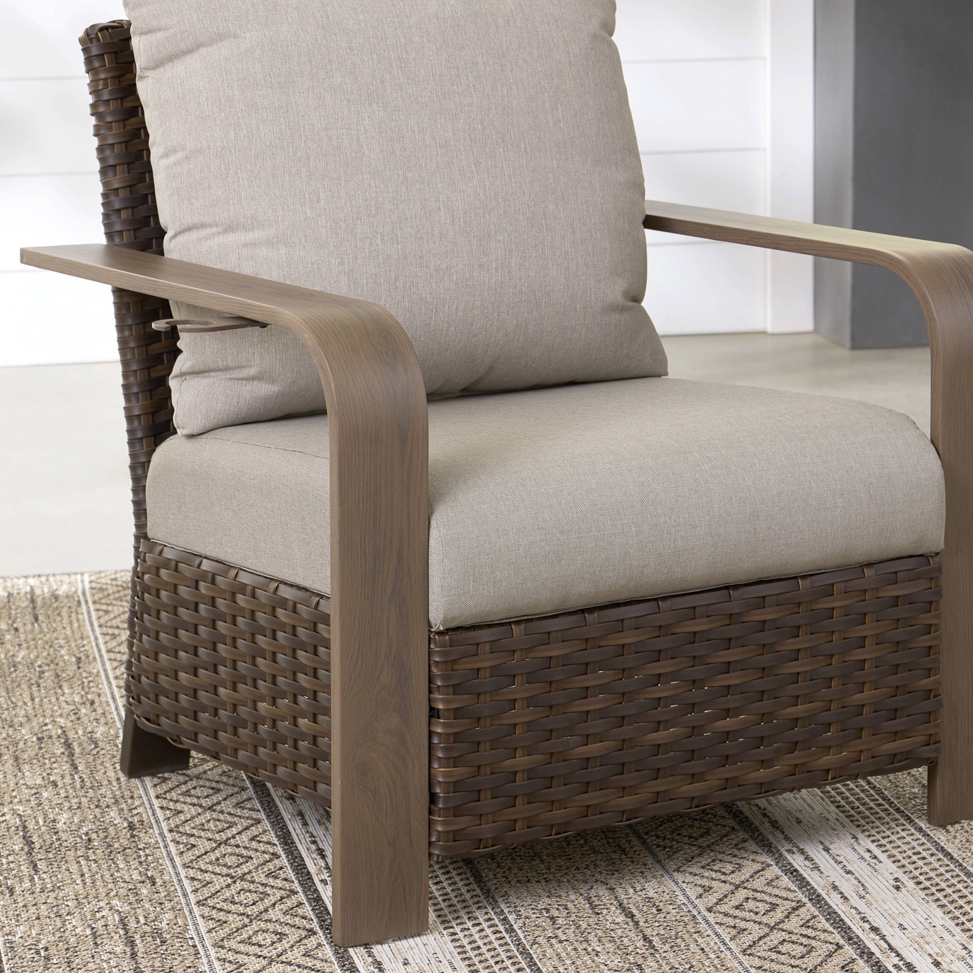 slide 6 of 6, allen + roth Camdon Set of 2 Wicker Dark brown Metal Frame Stationary Conversation Chair with Beige Cushioned Seat, 1 ct