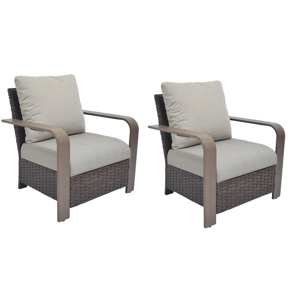 slide 1 of 6, allen + roth Camdon Set of 2 Wicker Dark brown Metal Frame Stationary Conversation Chair with Beige Cushioned Seat, 1 ct