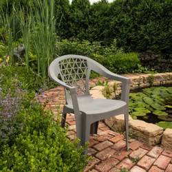 Adams Penza Durable Outdoor Patio Stackable Charcoal Resin Frame Stationary Conversation Chair with Solid Seat