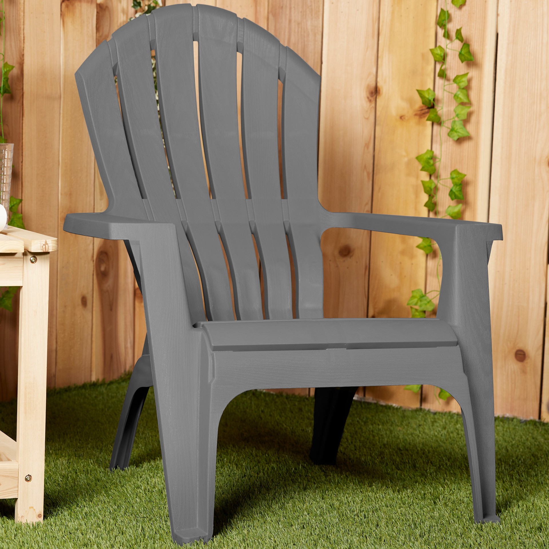 slide 5 of 6, Adams PATIO Stackable Charcoal Resin Frame Stationary Adirondack Chair with Slat Seat, 1 ct