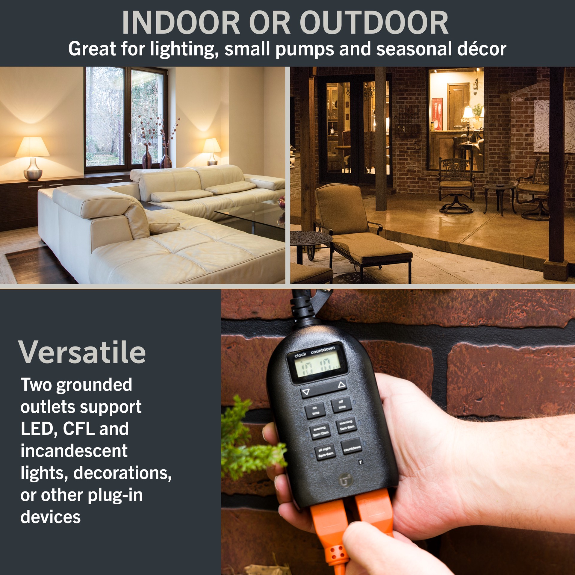 slide 6 of 6, Utilitech 15 -Amps 120-volt Outdoor 2 -Outlet Programmable Countdown Digital Lighting Timer, 1 ct