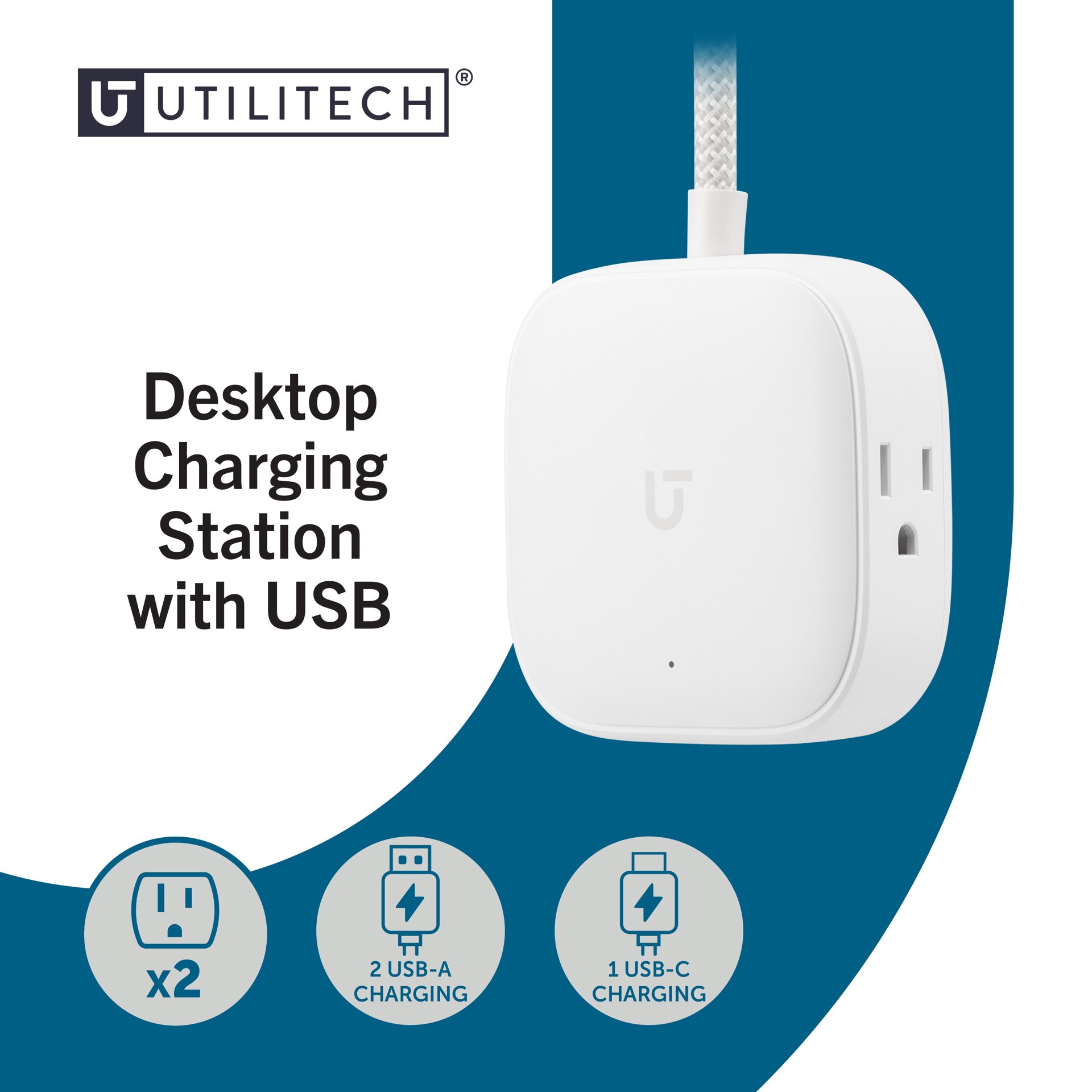 slide 3 of 6, Utilitech 1-1/4-ft 5 -Outlet 2 -USB Ports Indoor White Power Strip, 1 ct