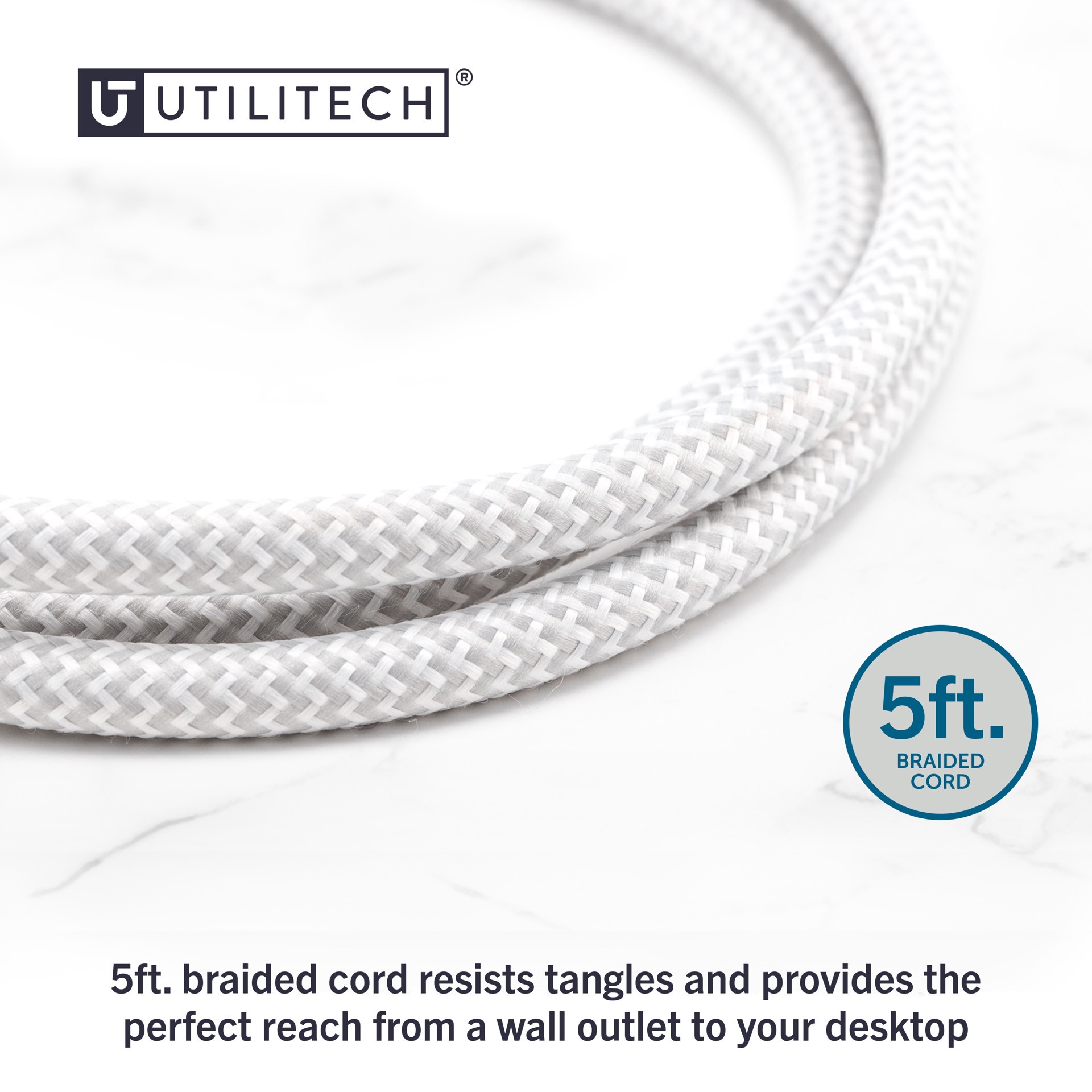 slide 5 of 6, Utilitech 1-1/4-ft 5 -Outlet 2 -USB Ports Indoor White Power Strip, 1 ct