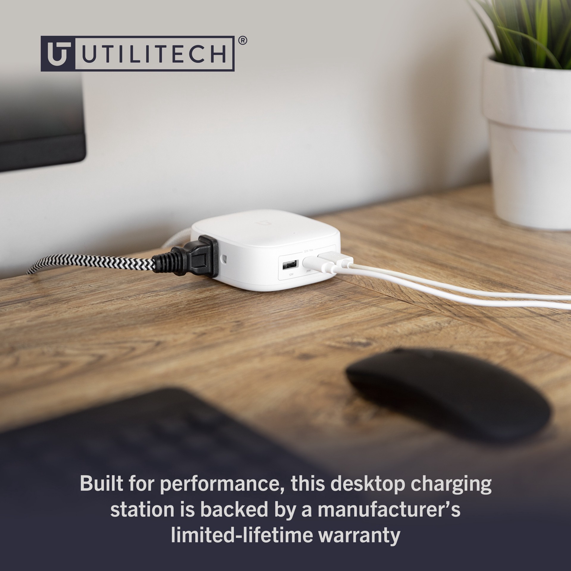 slide 6 of 6, Utilitech 1-1/4-ft 5 -Outlet 2 -USB Ports Indoor White Power Strip, 1 ct