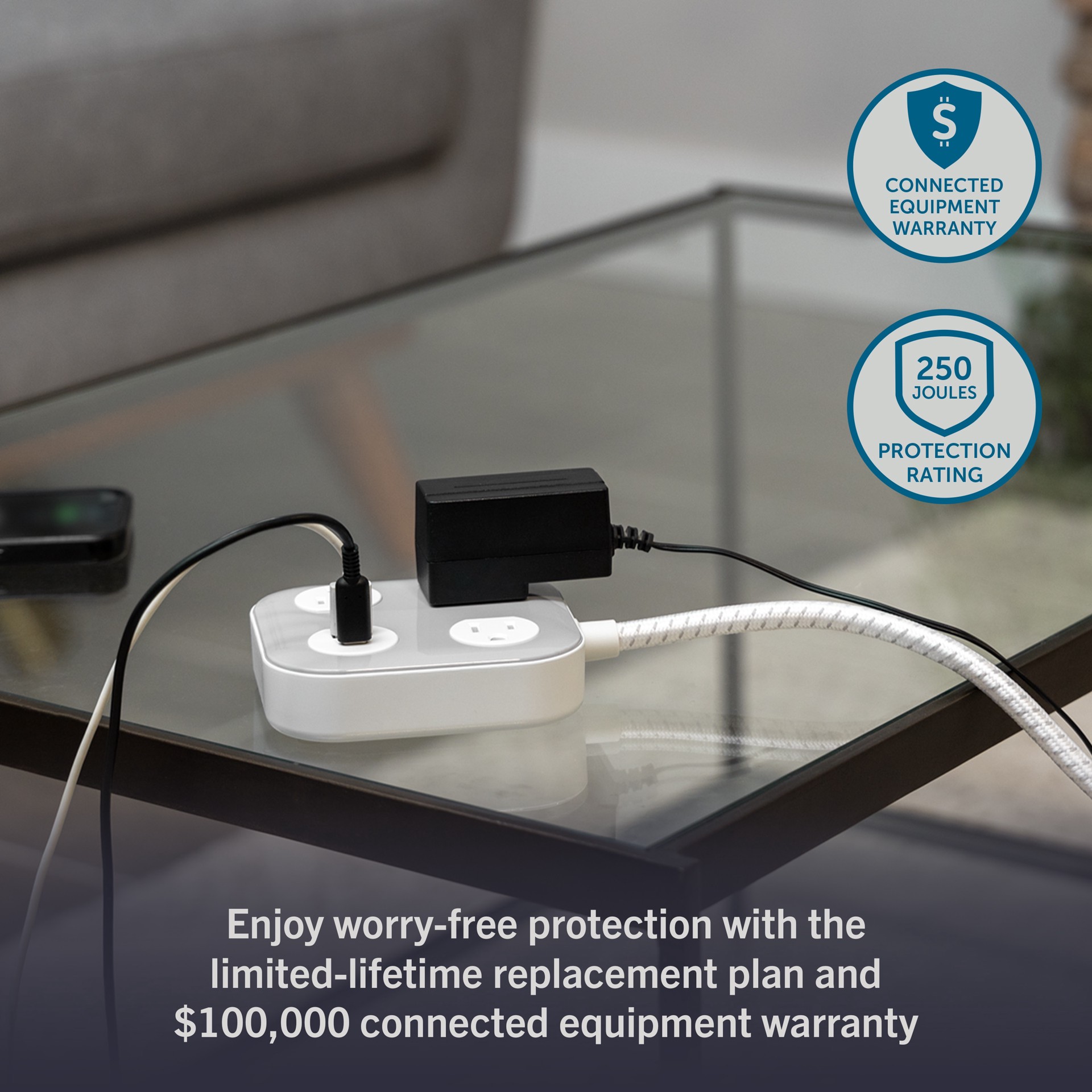 slide 6 of 6, Utilitech 6-ft Surge Protector 3 -Outlet 250 Joules 1875 -Watts White Indoor Wall tap Surge Protector, 1 ct