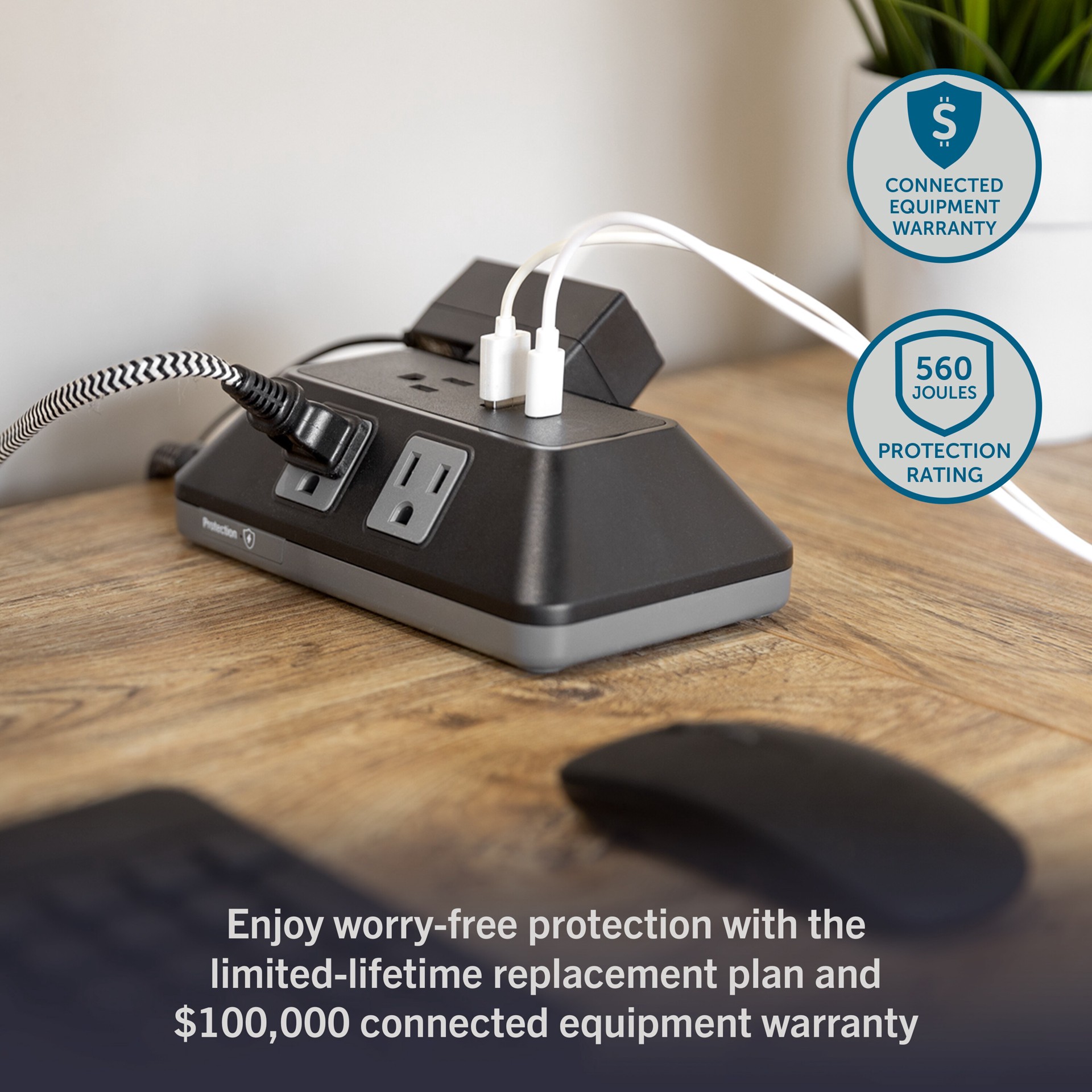 slide 5 of 6, Utilitech 6-ft Surge Protector 5 -Outlet 560 Joules 1800 -Watts Black Indoor Various receptacles Surge Protector, 1 ct