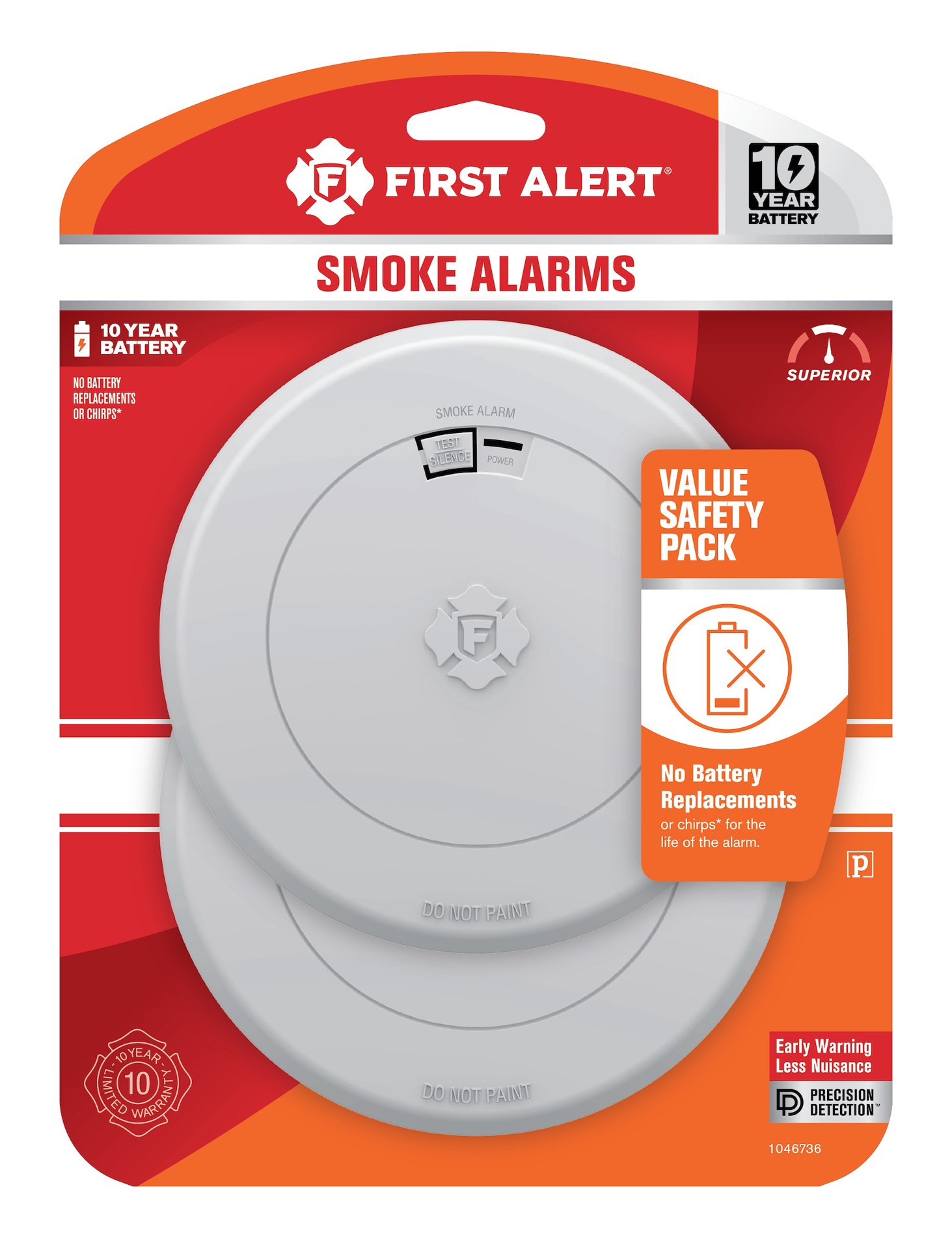 slide 1 of 6, First Alert 10-Year Battery-operated Photoelectric Smoke Detector (2-Pack), 1 ct