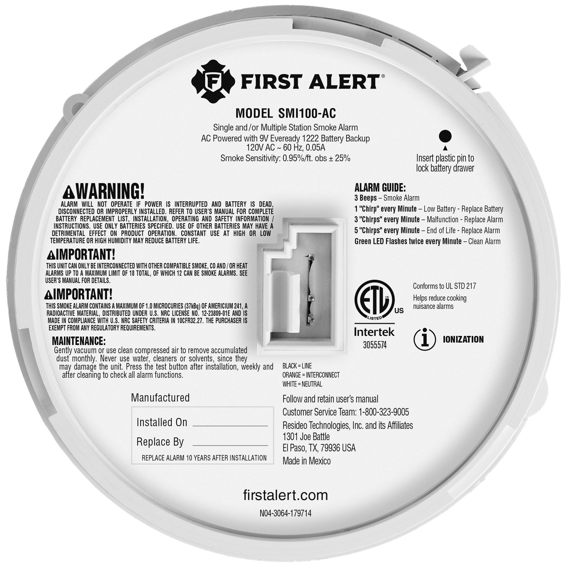 slide 5 of 6, First Alert BRK Hardwired (with Battery Back-up) Ionization Smoke Detector, 1 ct