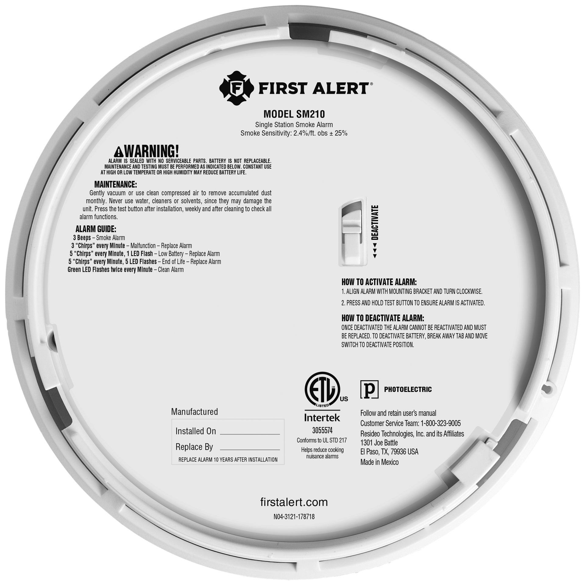 slide 5 of 6, First Alert 10-Year Battery-operated Photoelectric Smoke Detector, 1 ct