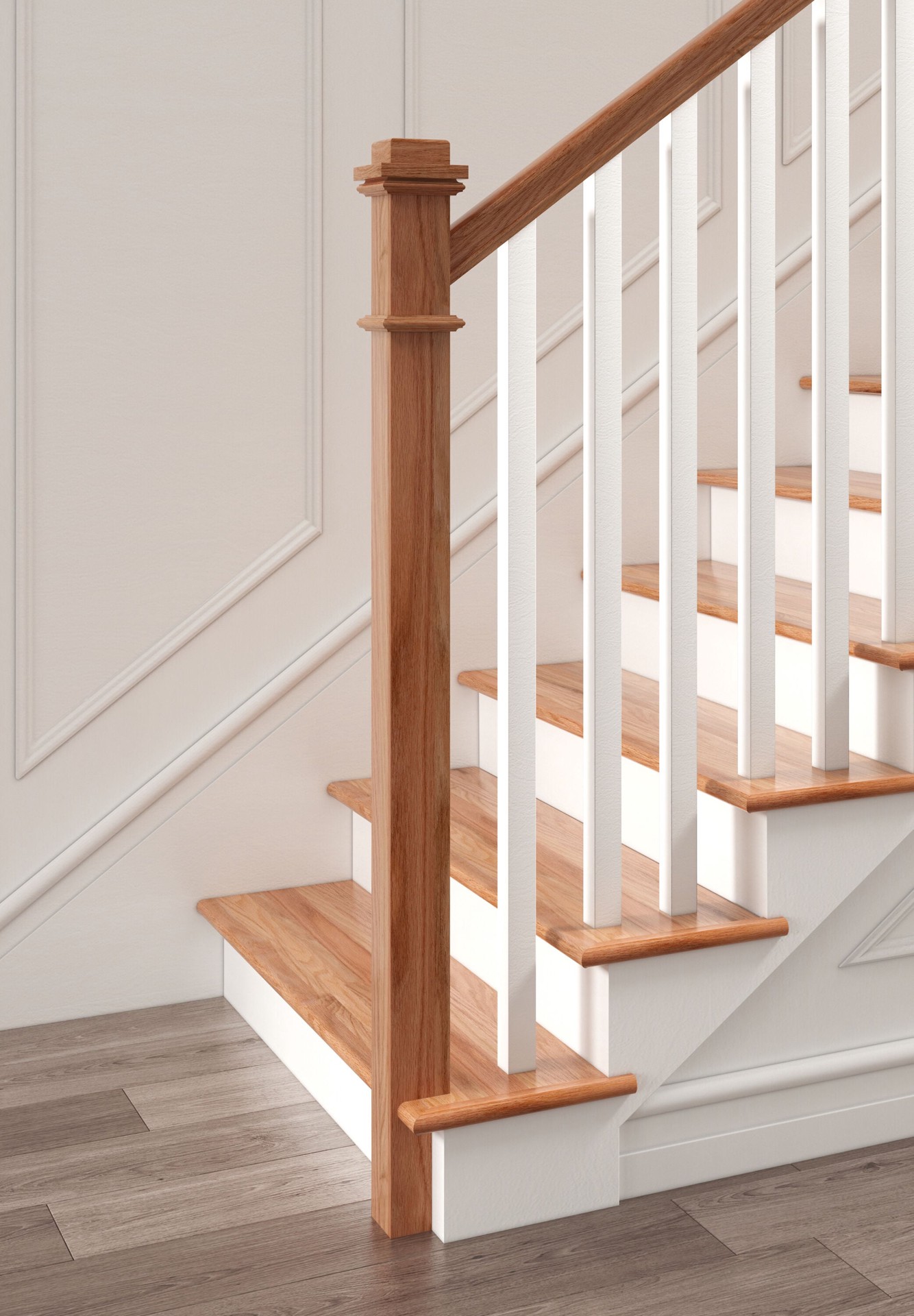 slide 2 of 6, Crown Heritage Craftsman 58-in x 3.25-in Unfinished Red oak Craftsman Universal Stair Newel Post, 1 ct