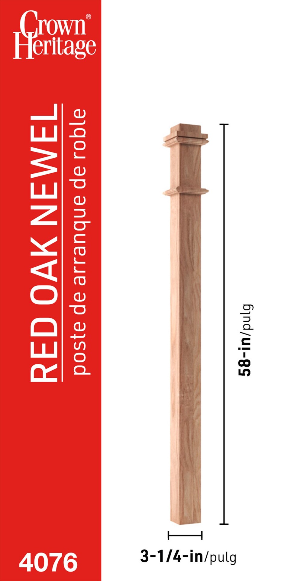 slide 3 of 6, Crown Heritage Craftsman 58-in x 3.25-in Unfinished Red oak Craftsman Universal Stair Newel Post, 1 ct