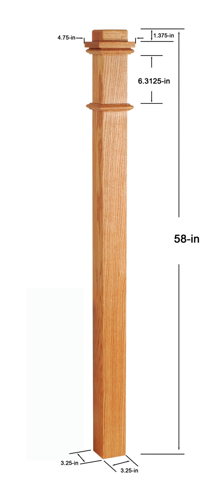 slide 4 of 6, Crown Heritage Craftsman 58-in x 3.25-in Unfinished Red oak Craftsman Universal Stair Newel Post, 1 ct
