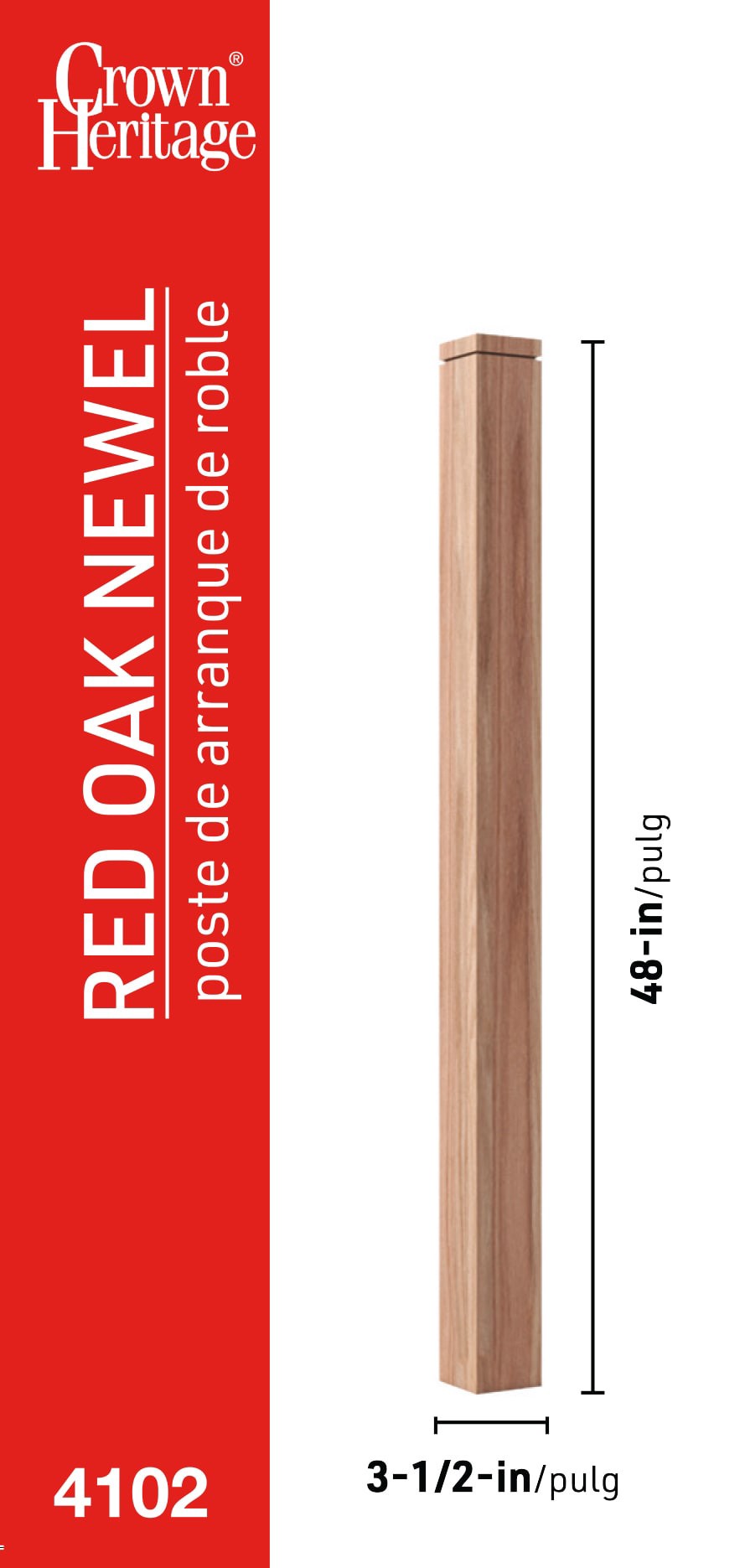 slide 3 of 6, Crown Heritage Craftsman 48-in x 3.5-in Unfinished Red oak Craftsman Starting Stair Newel Post, 1 ct