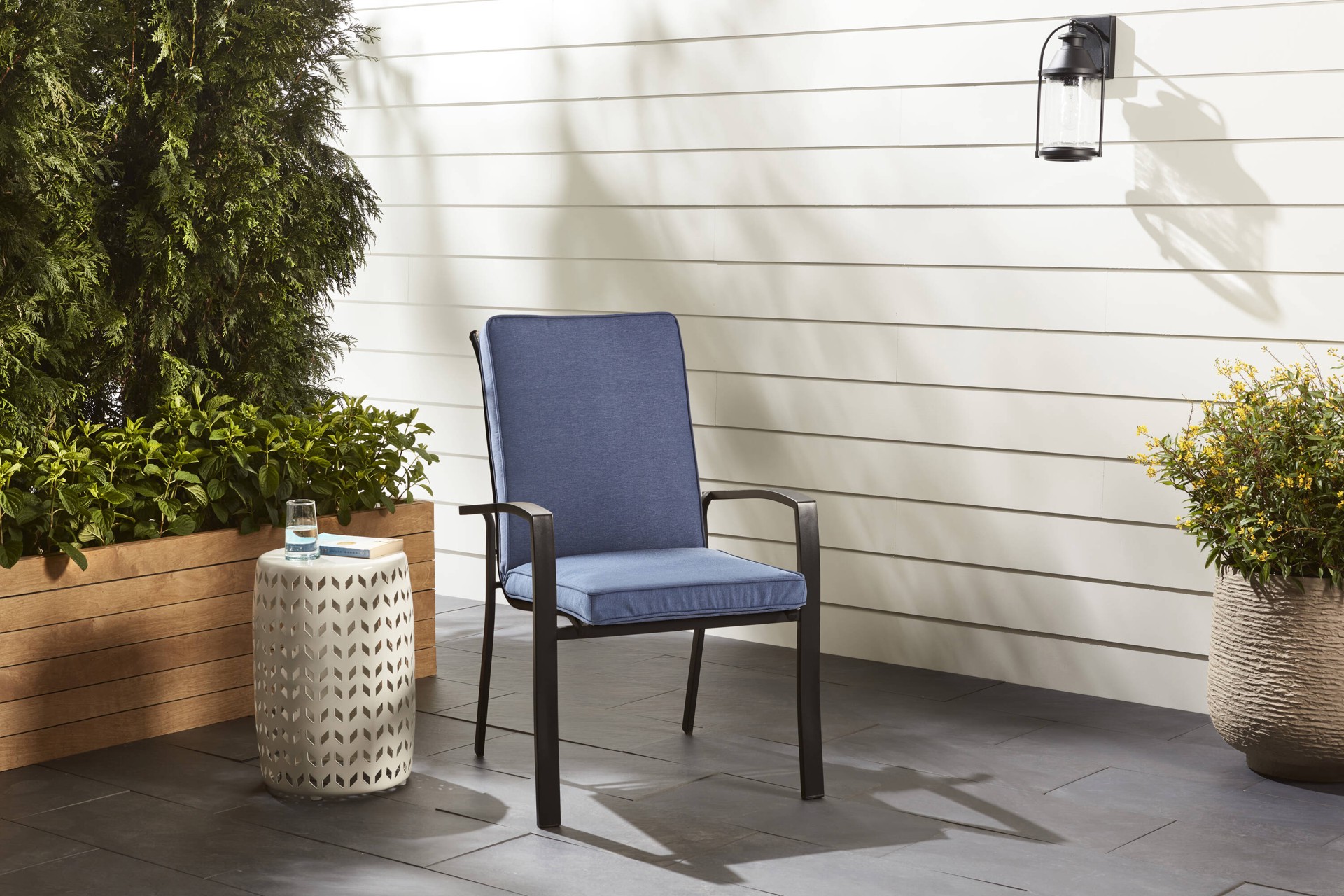 slide 2 of 6, allen + roth 20-in x 21-in Navy High back patio chair cushion, 1 ct