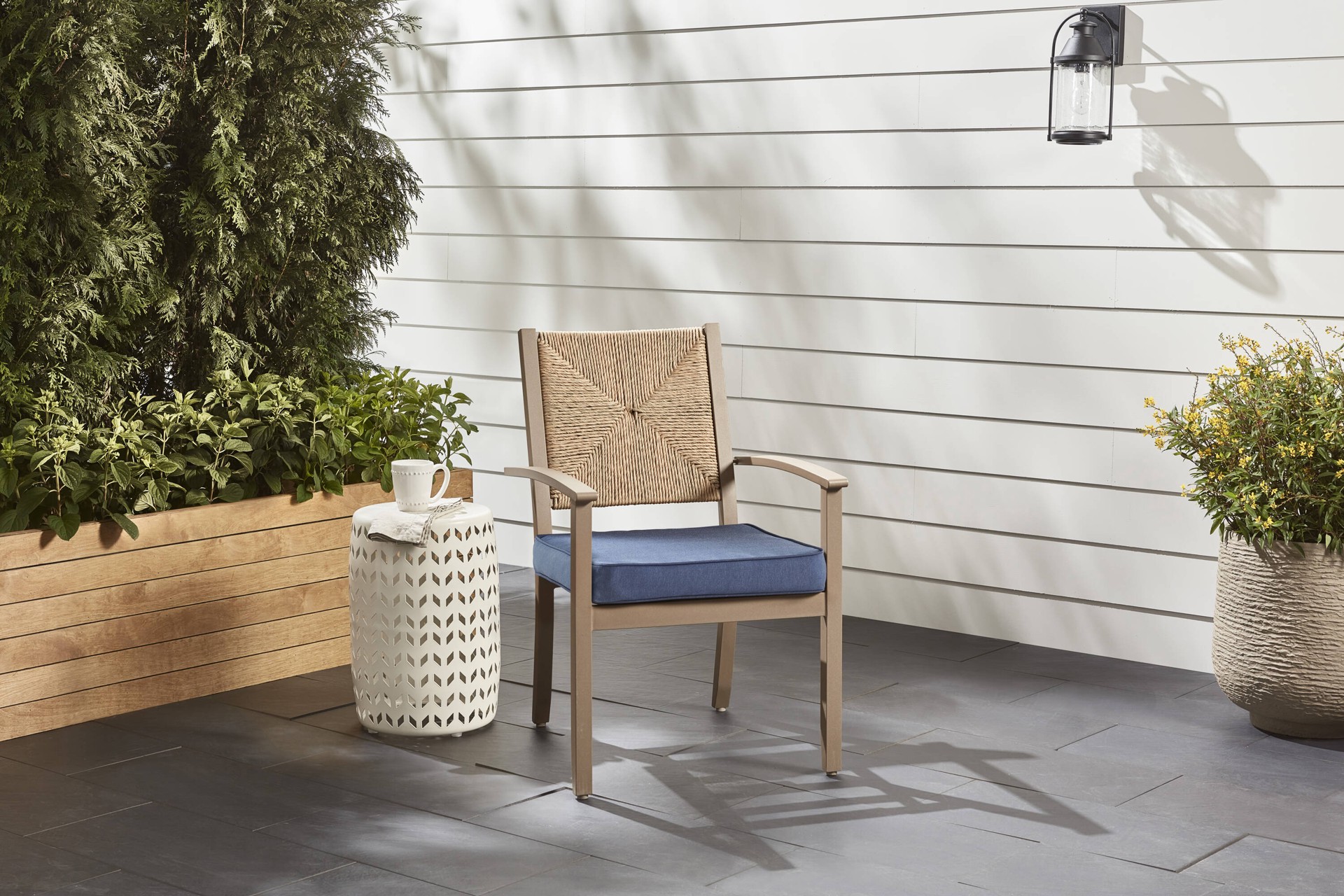 slide 2 of 6, allen + roth 19.5-in x 20-in Navy Patio chair cushion, 1 ct