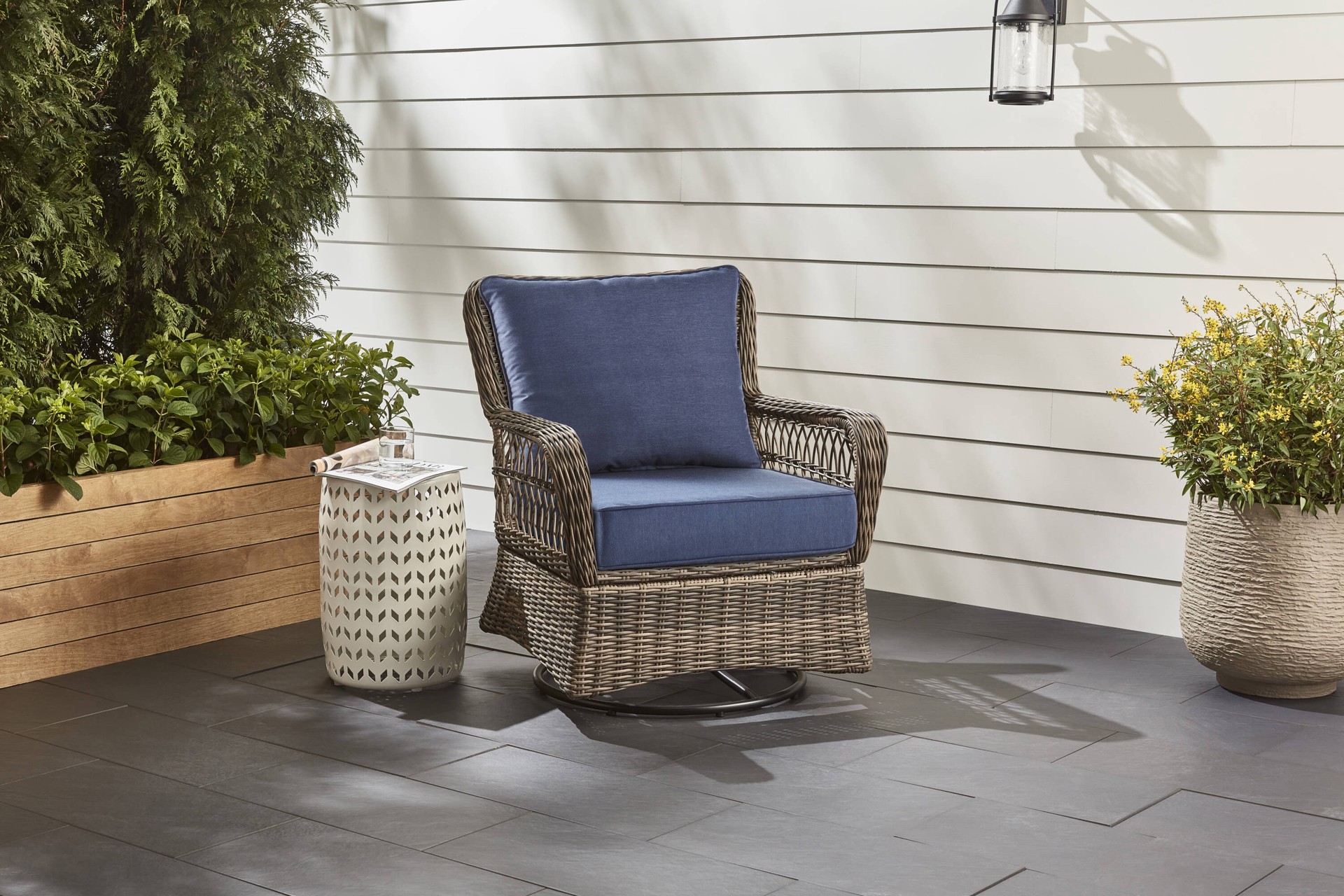 slide 2 of 6, allen + roth 25-in x 25-in 2 -Piece Canvas Deep seat patio chair cushion, 1 ct
