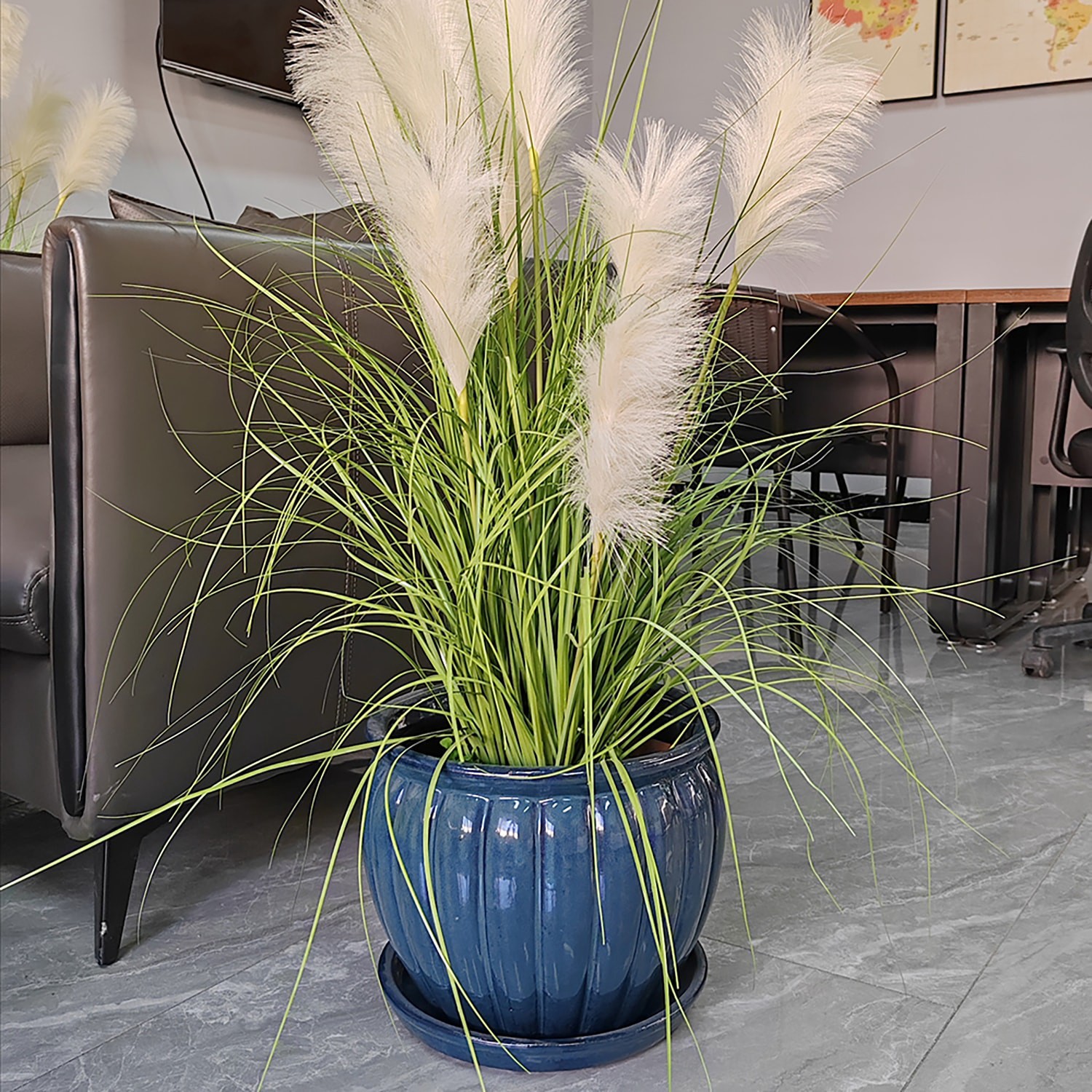 slide 2 of 4, allen + roth Round 12.2-in W x 12.2-in L Blue Ceramic Indoor/Outdoor Planter, 1 ct