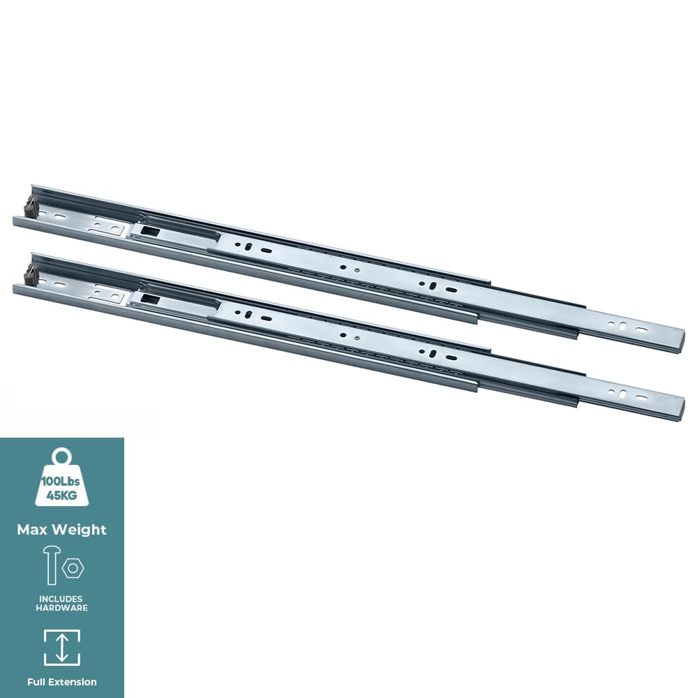 slide 2 of 6, RELIABILT 16-in Full extension Side Mount Ball bearing 100-lb Load Capacity Heavy Duty Silver Drawer Slide 1 -Pair 2 -Pieces, 1 ct