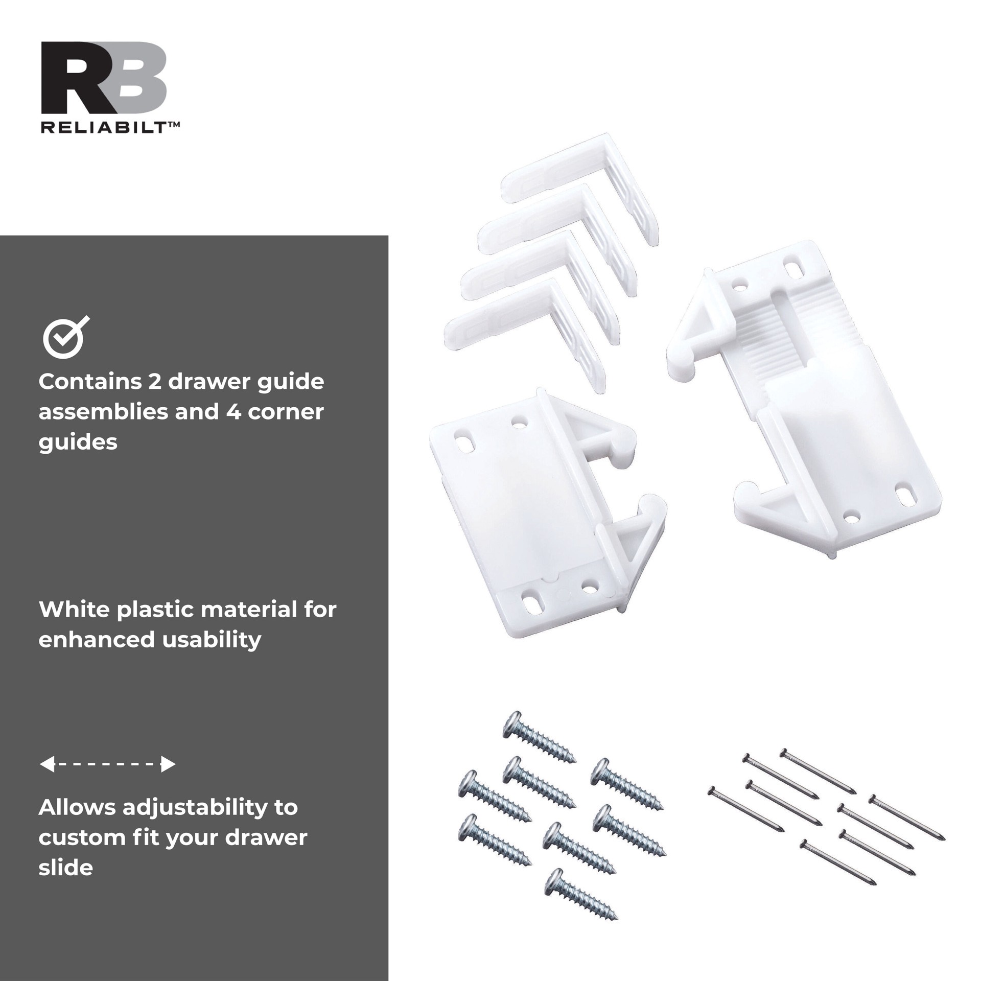 slide 5 of 6, RELIABILT White Plastic Drawer guide kit, 1 ct