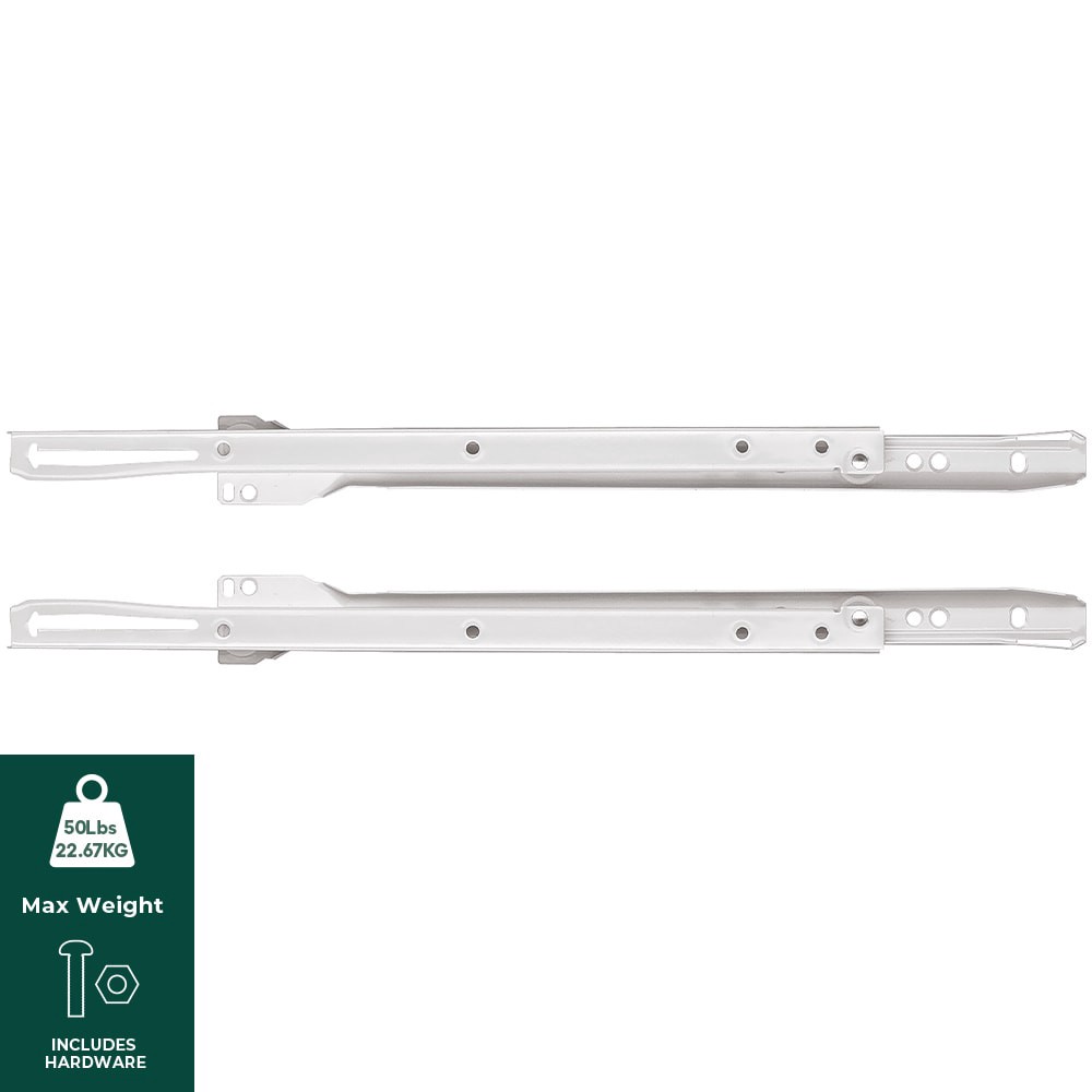 slide 2 of 6, RELIABILT 18-in 3/4 extension Self-Closing Bottom Mount European 50-lb Load Capacity White Drawer Slide 1 -Pair 2 -Pieces, 1 ct