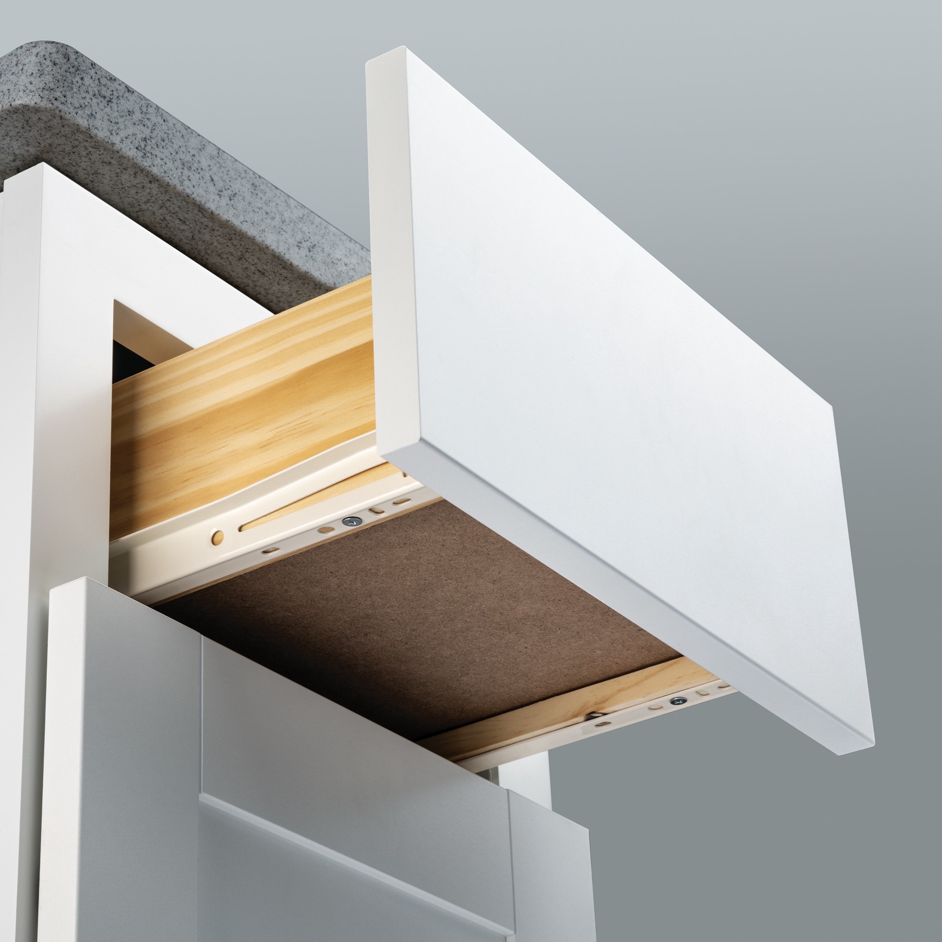 slide 3 of 6, RELIABILT 18-in 3/4 extension Self-Closing Bottom Mount European 50-lb Load Capacity White Drawer Slide 1 -Pair 2 -Pieces, 1 ct