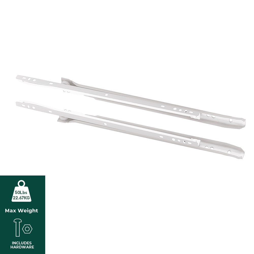 slide 2 of 6, RELIABILT 24-in 3/4 extension Self-Closing Bottom Mount European 50-lb Load Capacity White Drawer Slide 1 -Pair 2 -Pieces, 1 ct