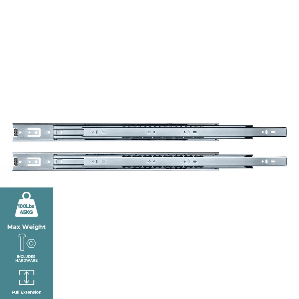 slide 2 of 6, RELIABILT 22-in Full extension Side Mount Ball bearing 100-lb Load Capacity Heavy Duty Silver Drawer Slide 1 -Pair 2 -Pieces, 1 ct