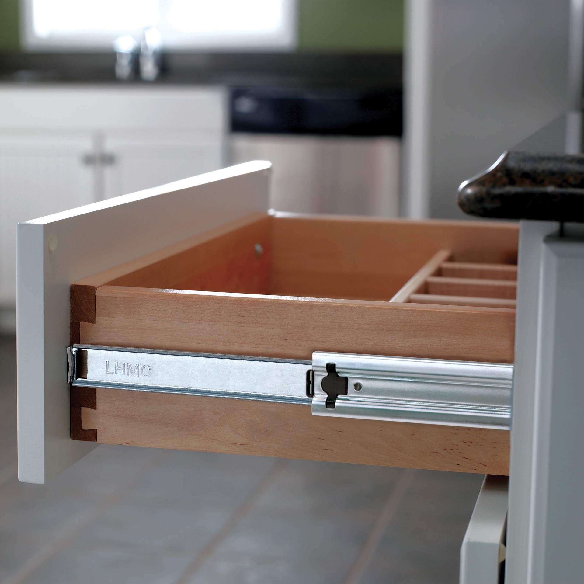 slide 3 of 6, RELIABILT 22-in Full extension Side Mount Ball bearing 100-lb Load Capacity Heavy Duty Silver Drawer Slide 1 -Pair 2 -Pieces, 1 ct