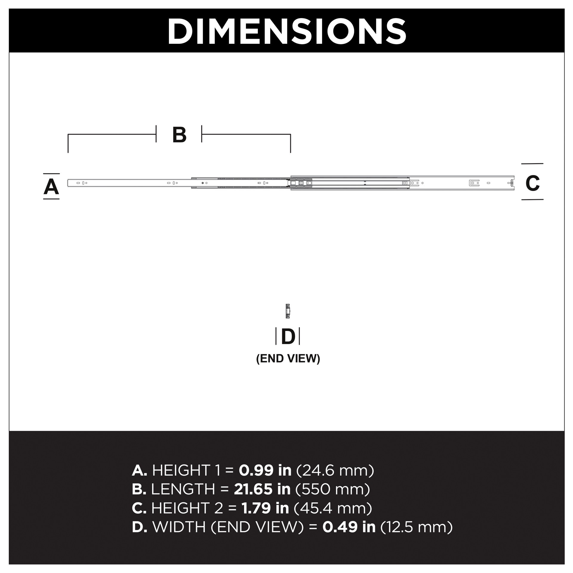 slide 5 of 6, RELIABILT 22-in Full extension Side Mount Ball bearing 100-lb Load Capacity Heavy Duty Silver Drawer Slide 1 -Pair 2 -Pieces, 1 ct