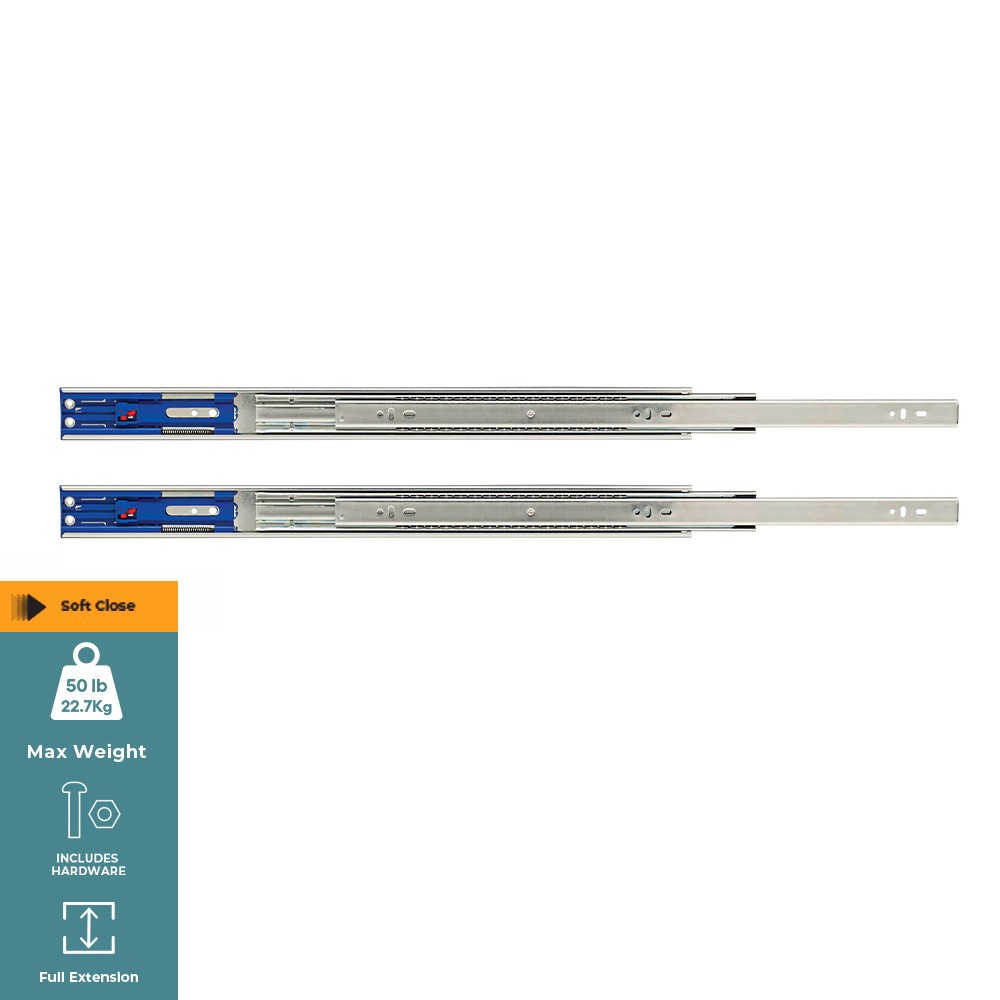 slide 2 of 6, RELIABILT 24-in Full extension Soft Close Side Mount Ball bearing 50-lb Load Capacity Silver Drawer Slide 1 -Pair 2 -Pieces, 1 ct