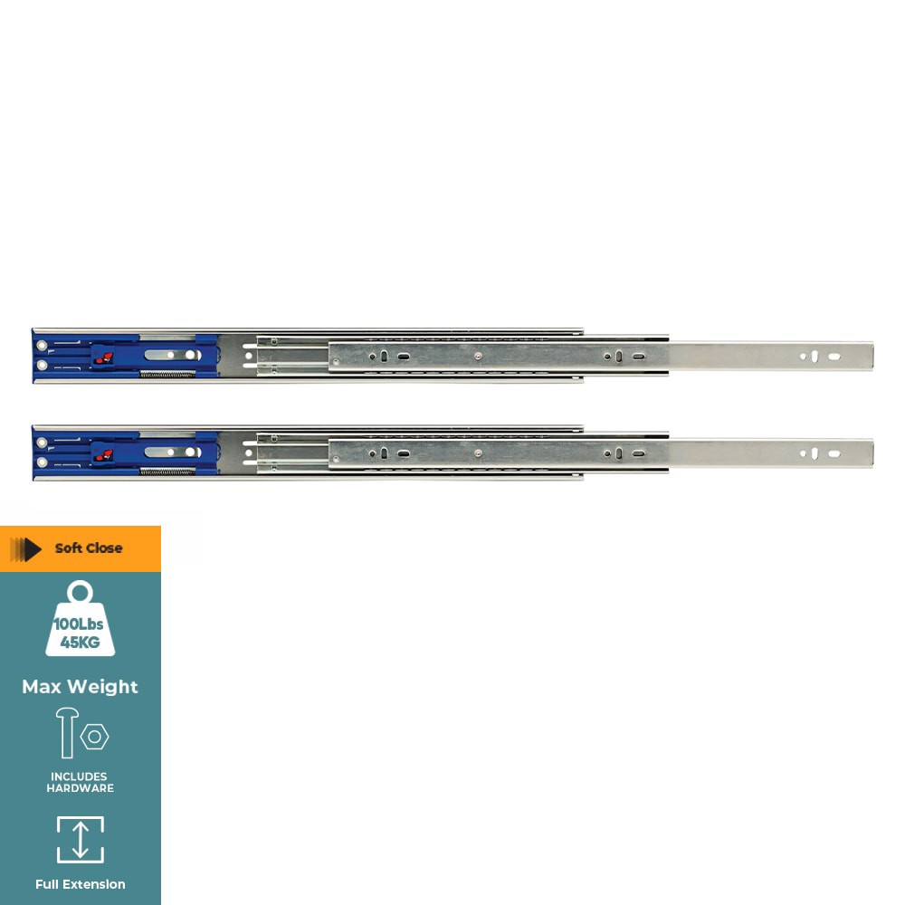 slide 2 of 6, RELIABILT 20-in Full extension Soft Close Side Mount Ball bearing 50-lb Load Capacity Silver Drawer Slide 1 -Pair 2 -Pieces, 1 ct