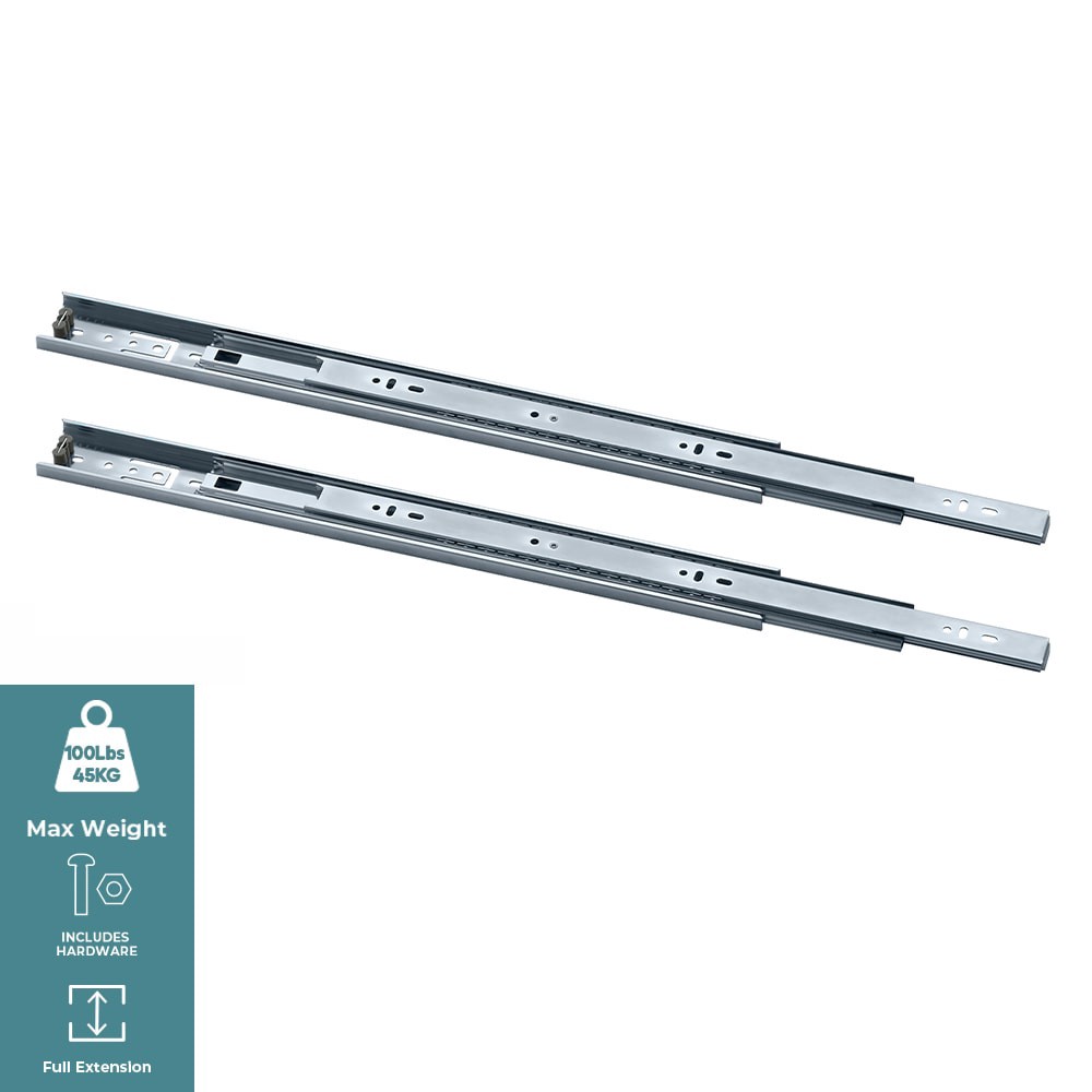 slide 2 of 6, RELIABILT 18-in Full extension Side Mount Ball bearing 100-lb Load Capacity Heavy Duty Silver Drawer Slide 1 -Pair 2 -Pieces, 1 ct