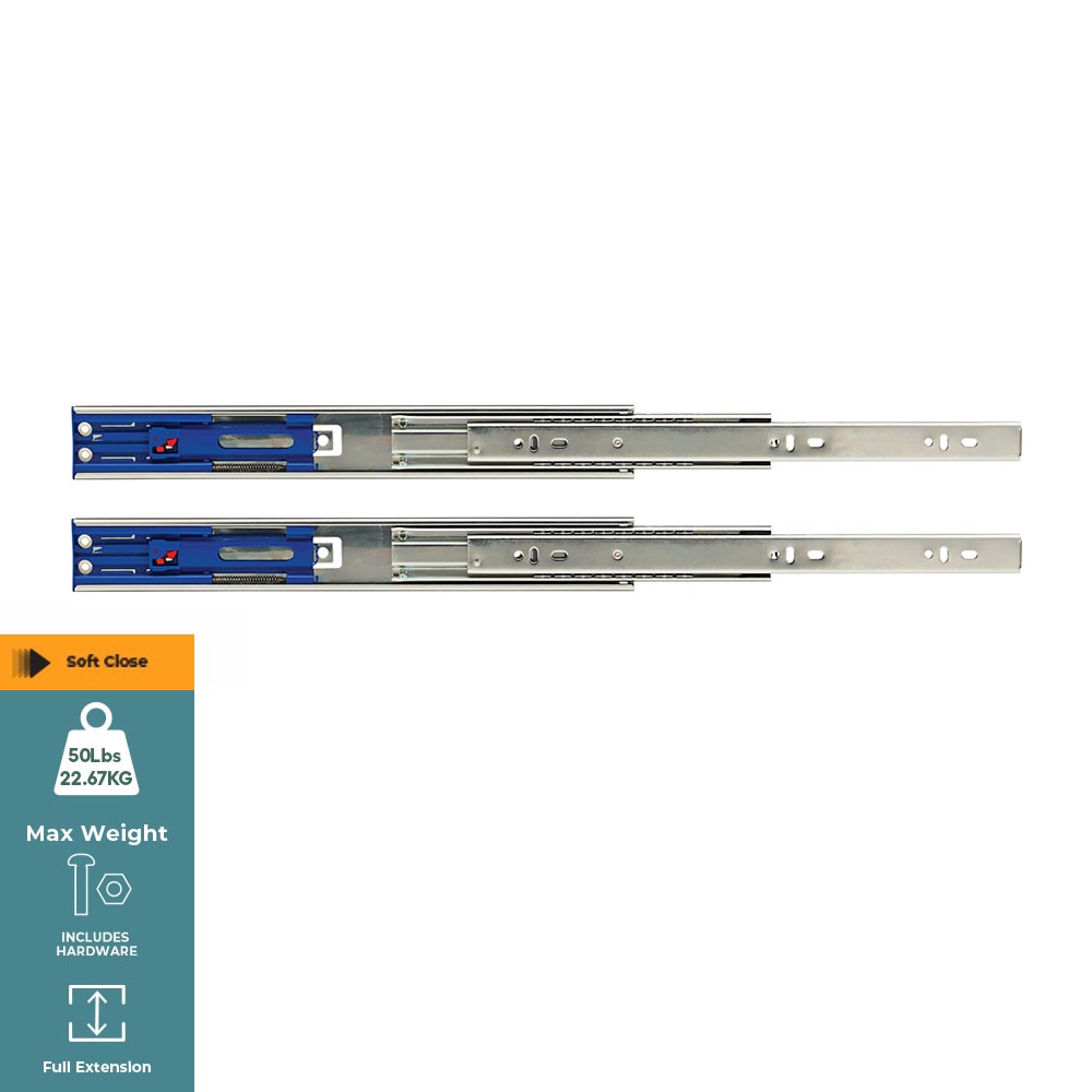 slide 2 of 6, RELIABILT 14-in Full extension Soft Close Side Mount Ball bearing 50-lb Load Capacity Silver Drawer Slide 1 -Pair 2 -Pieces, 1 ct