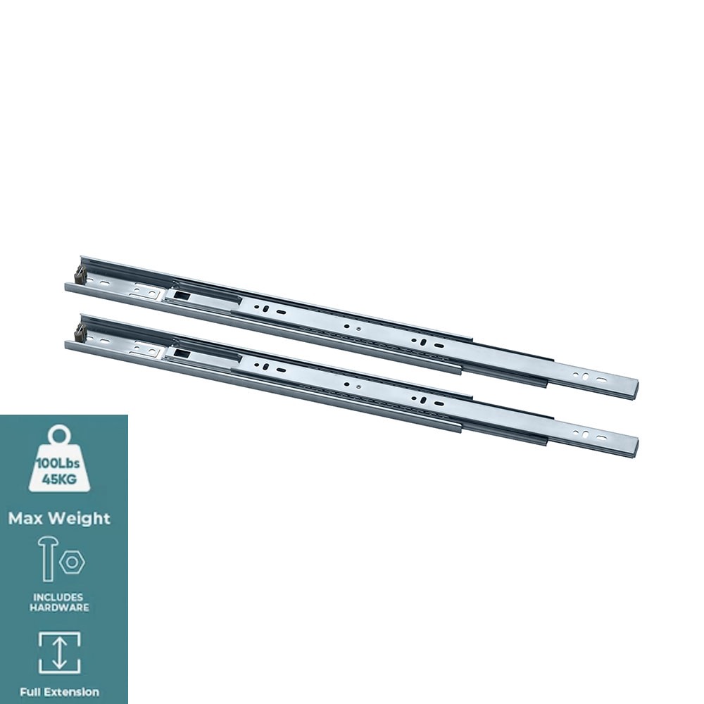 slide 2 of 6, RELIABILT 14-in Full extension Side Mount Ball bearing 100-lb Load Capacity Heavy Duty Silver Drawer Slide 1 -Pair 2 -Pieces, 1 ct