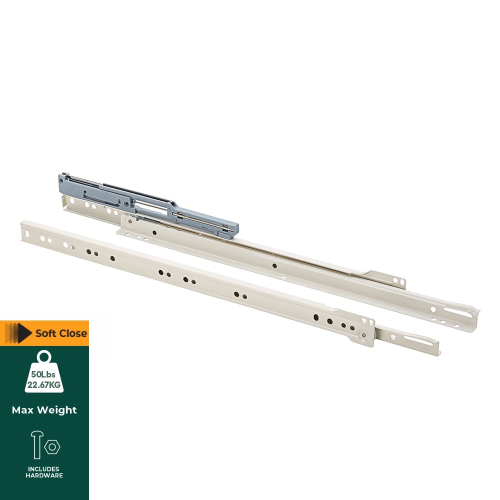 slide 2 of 6, RELIABILT 22-in 3/4 extension Soft Close Bottom Mount European 50-lb Load Capacity White Drawer Slide 1 -Pair 2 -Pieces, 1 ct