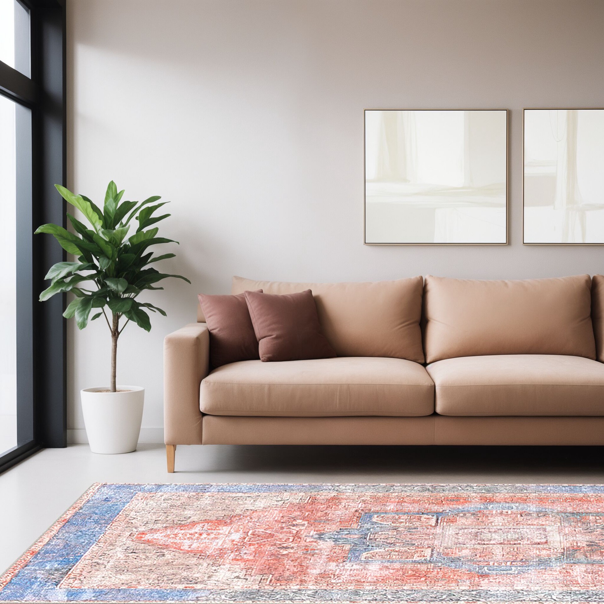 slide 2 of 6, allen + roth with STAINMASTER Amelie 9 x 12 (ft) Loomed Coral Rectangular Indoor Medallion Persian Pet Friendly Area rug, 1 ct