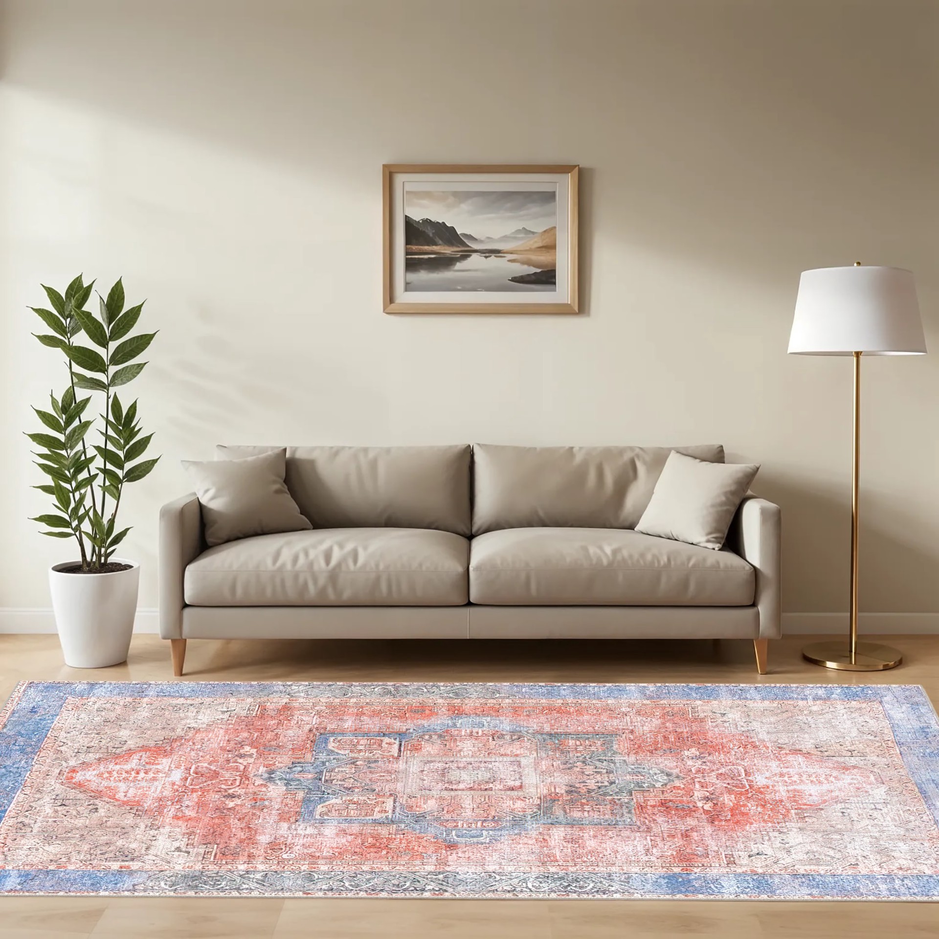 slide 3 of 6, allen + roth with STAINMASTER Amelie 9 x 12 (ft) Loomed Coral Rectangular Indoor Medallion Persian Pet Friendly Area rug, 1 ct