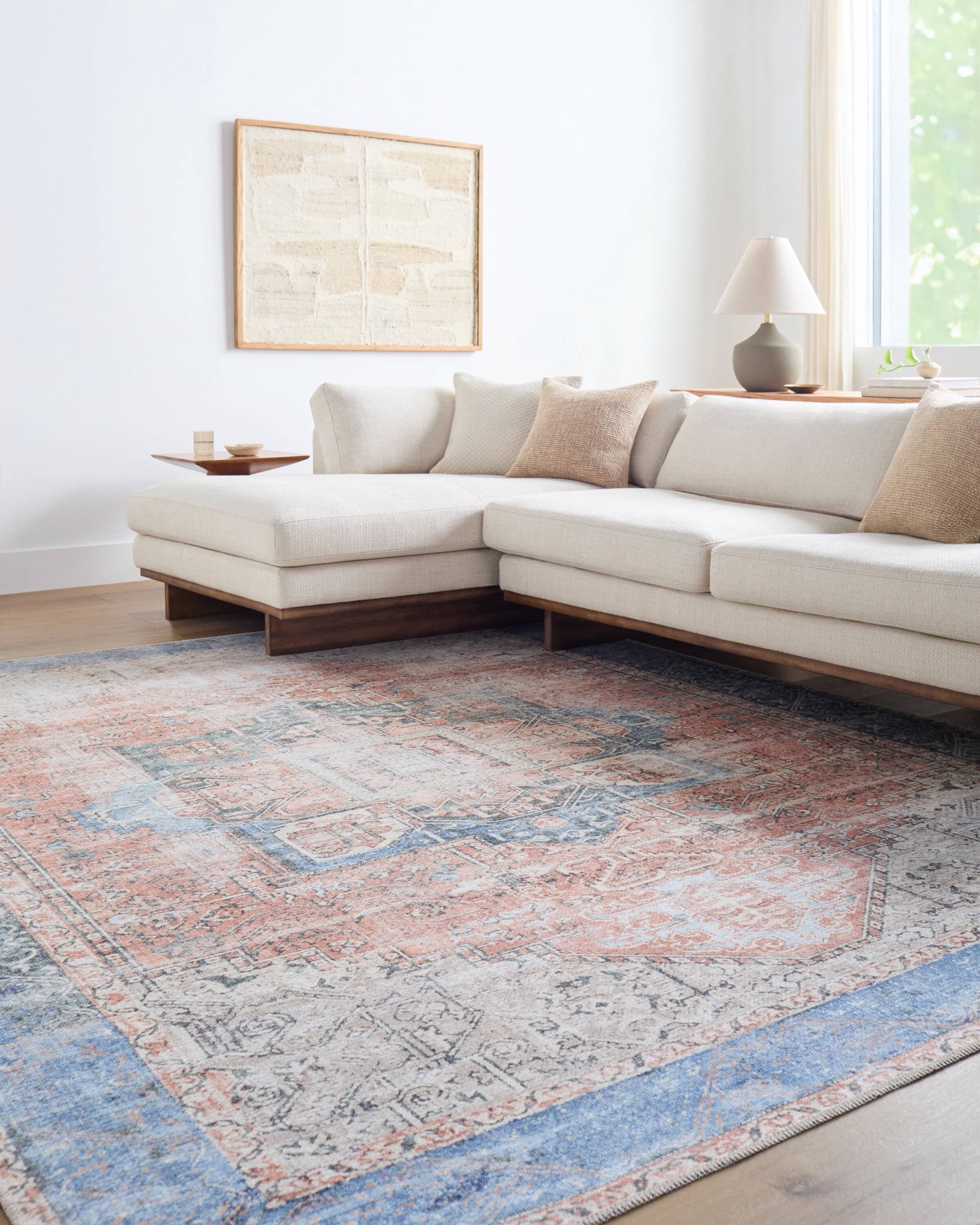 slide 1 of 6, allen + roth with STAINMASTER Amelie 9 x 12 (ft) Loomed Coral Rectangular Indoor Medallion Persian Pet Friendly Area rug, 1 ct