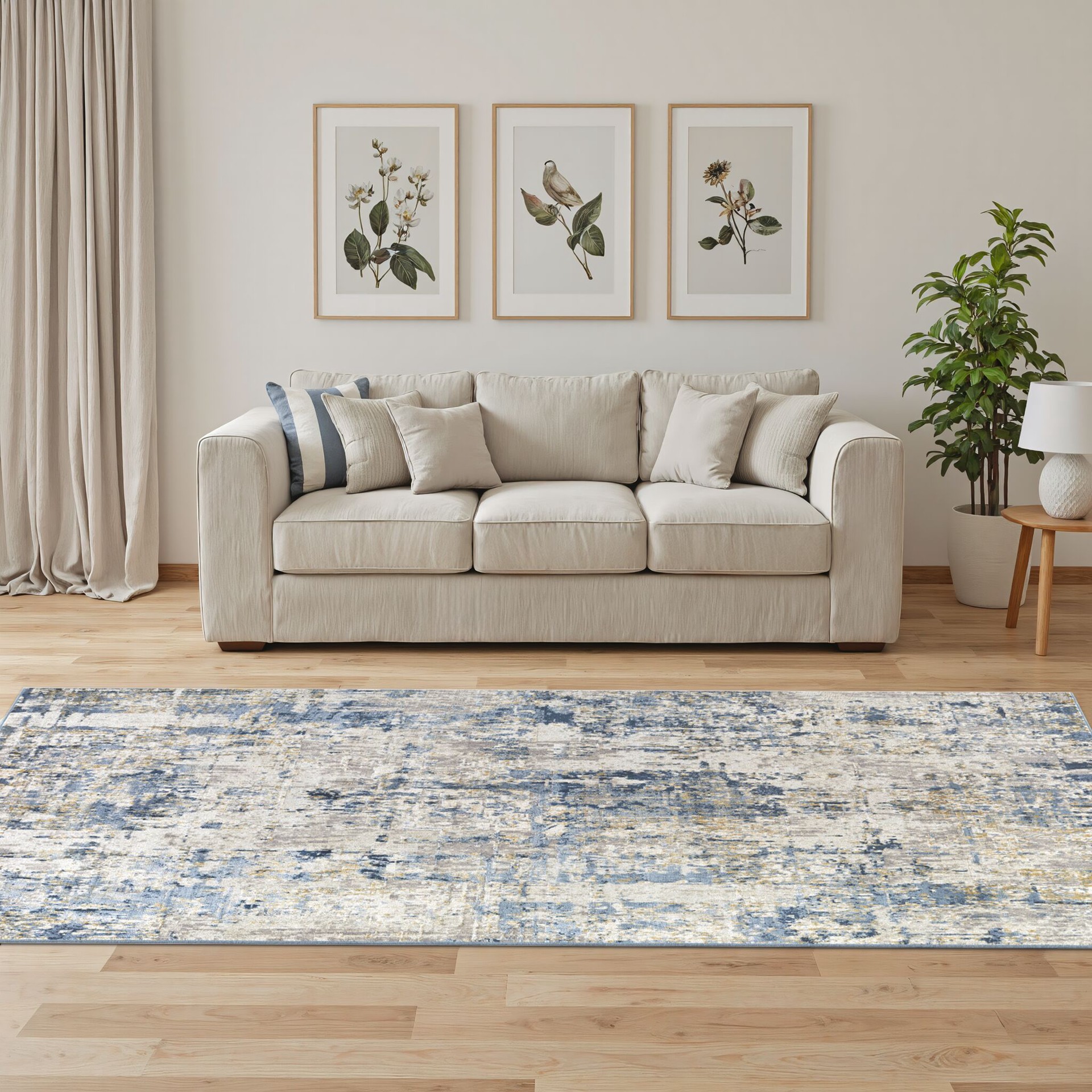 slide 2 of 6, Origin 21 with STAINMASTER Quatro 9 x 12 (ft) Loomed Polyester/Polypropylene Blue Rectangular Indoor Abstract Mid-Century Modern Spot Clean Only Pet Friendly Area rug, 1 ct