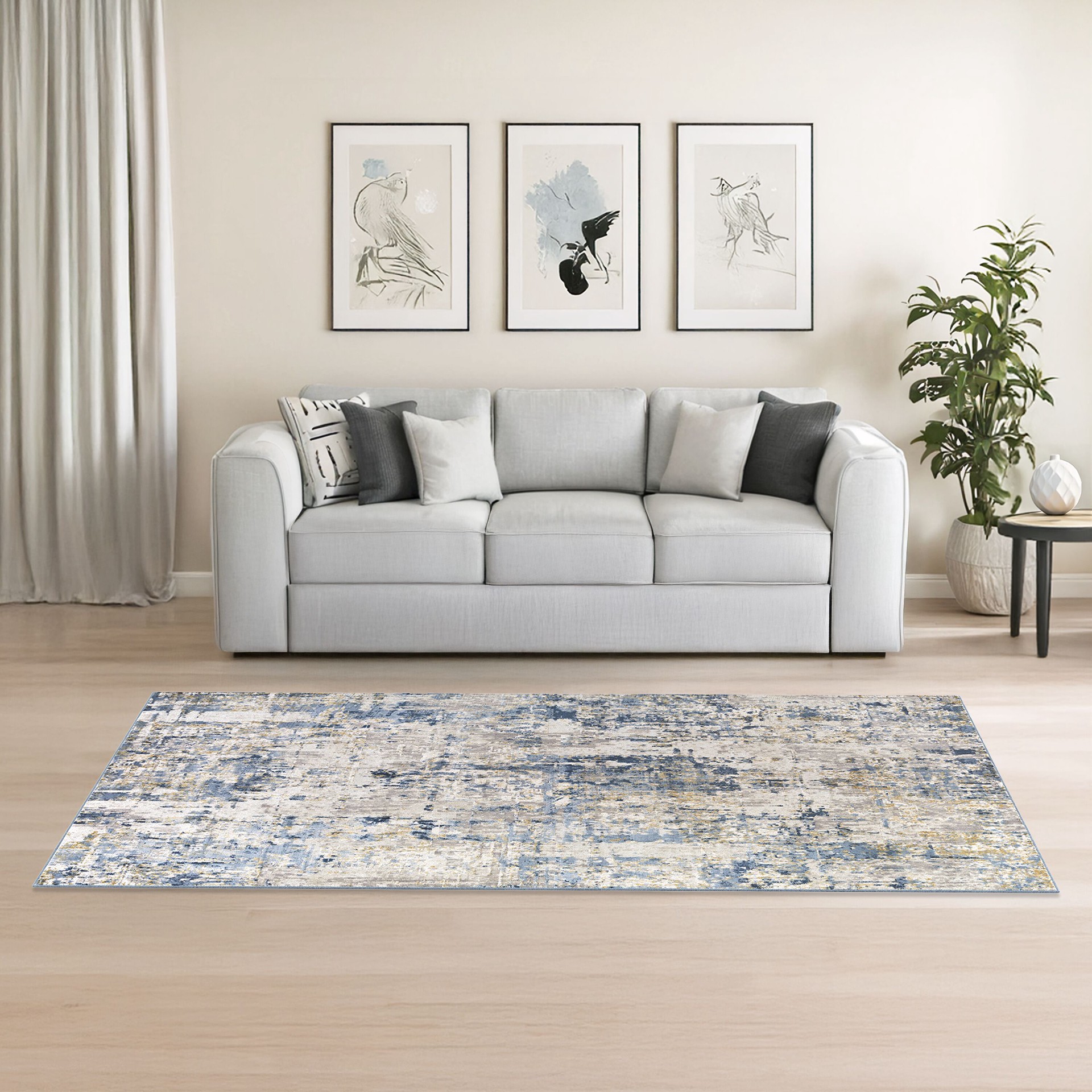 slide 4 of 6, Origin 21 with STAINMASTER Quatro 9 x 12 (ft) Loomed Polyester/Polypropylene Blue Rectangular Indoor Abstract Mid-Century Modern Spot Clean Only Pet Friendly Area rug, 1 ct