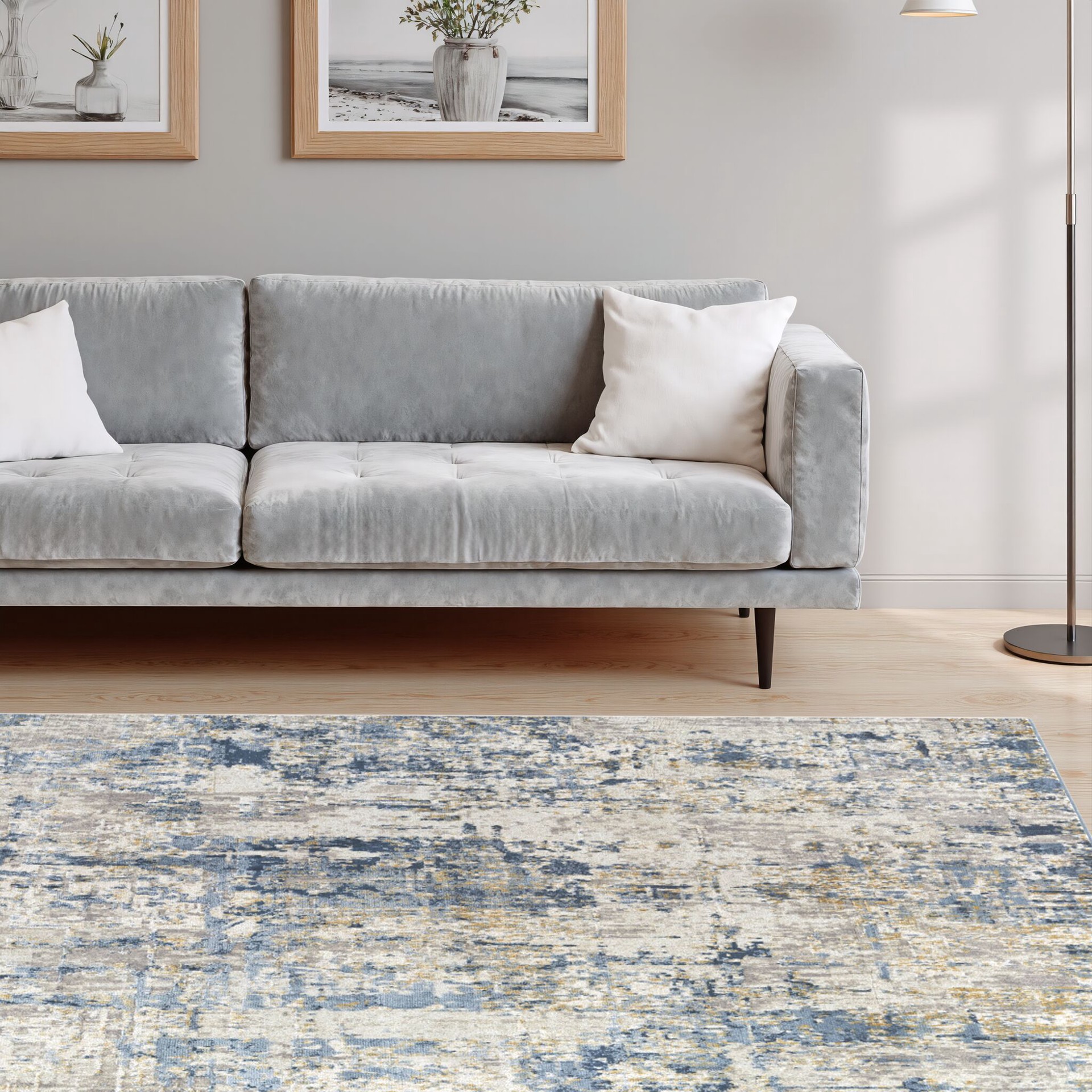 slide 3 of 6, Origin 21 with STAINMASTER Quatro 9 x 12 (ft) Loomed Polyester/Polypropylene Blue Rectangular Indoor Abstract Mid-Century Modern Spot Clean Only Pet Friendly Area rug, 1 ct