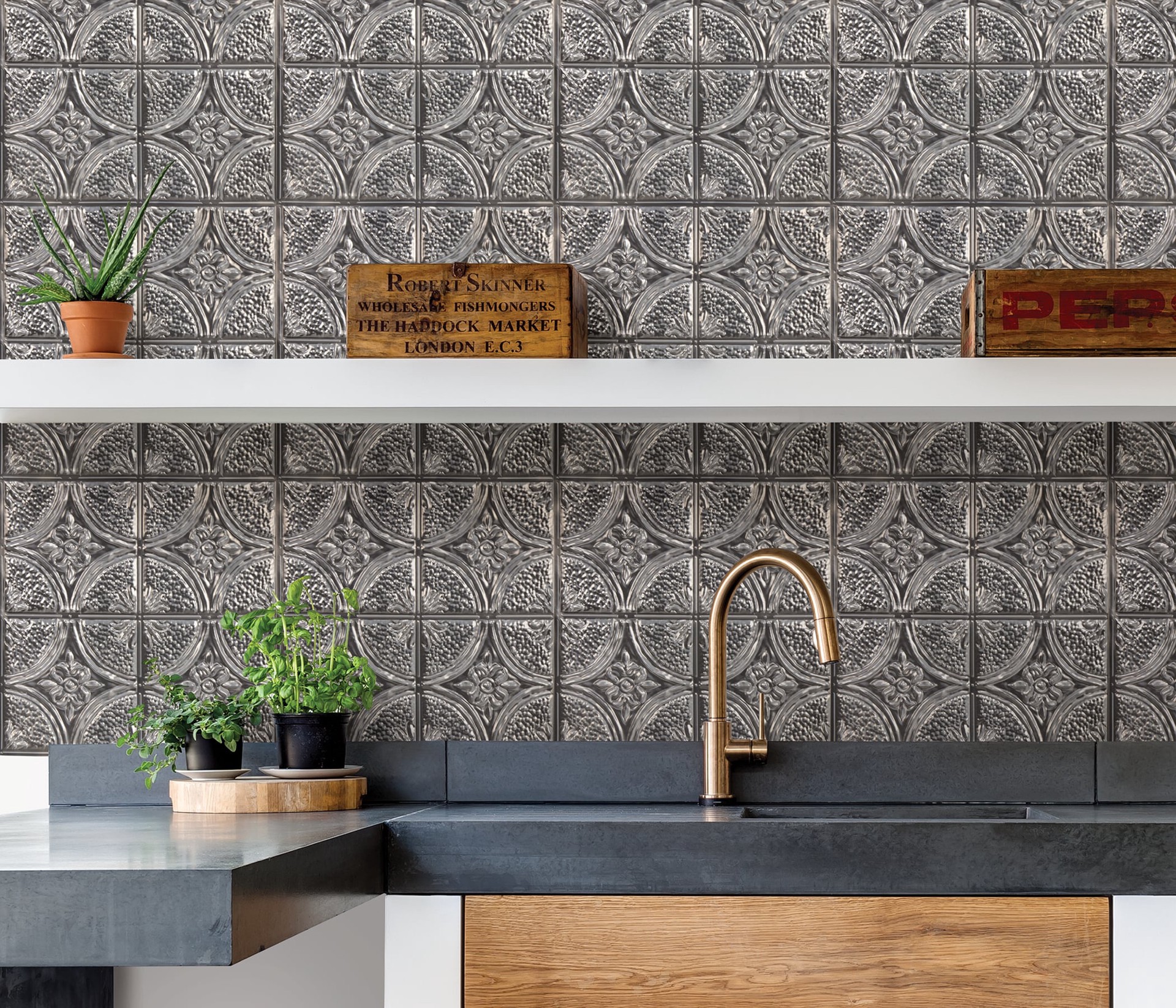 slide 5 of 5, allen + roth 10 W x 10 H Self-adhesive Silver Geometric Wall Decal, 1 ct