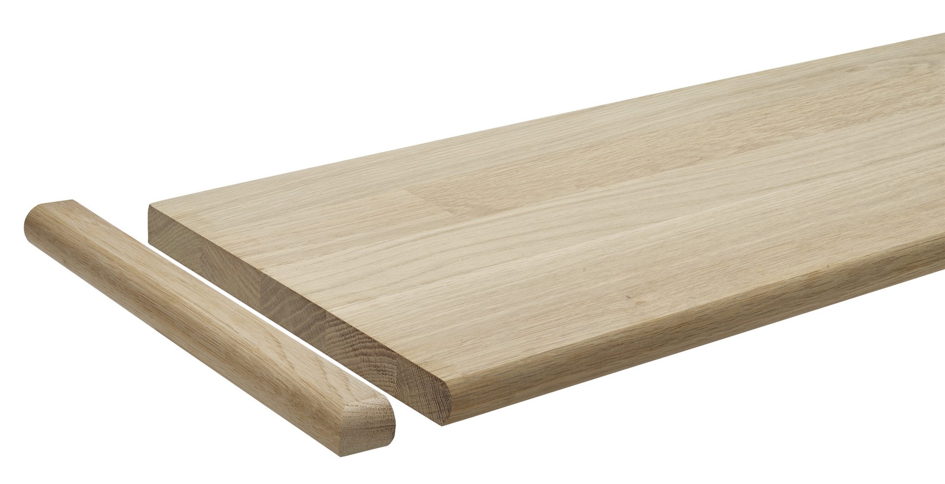 slide 2 of 4, 13-in x 1.25-in x 1.0625-in Unfinished White oak Reversible return Bullnose Stair Tread, 1 ct