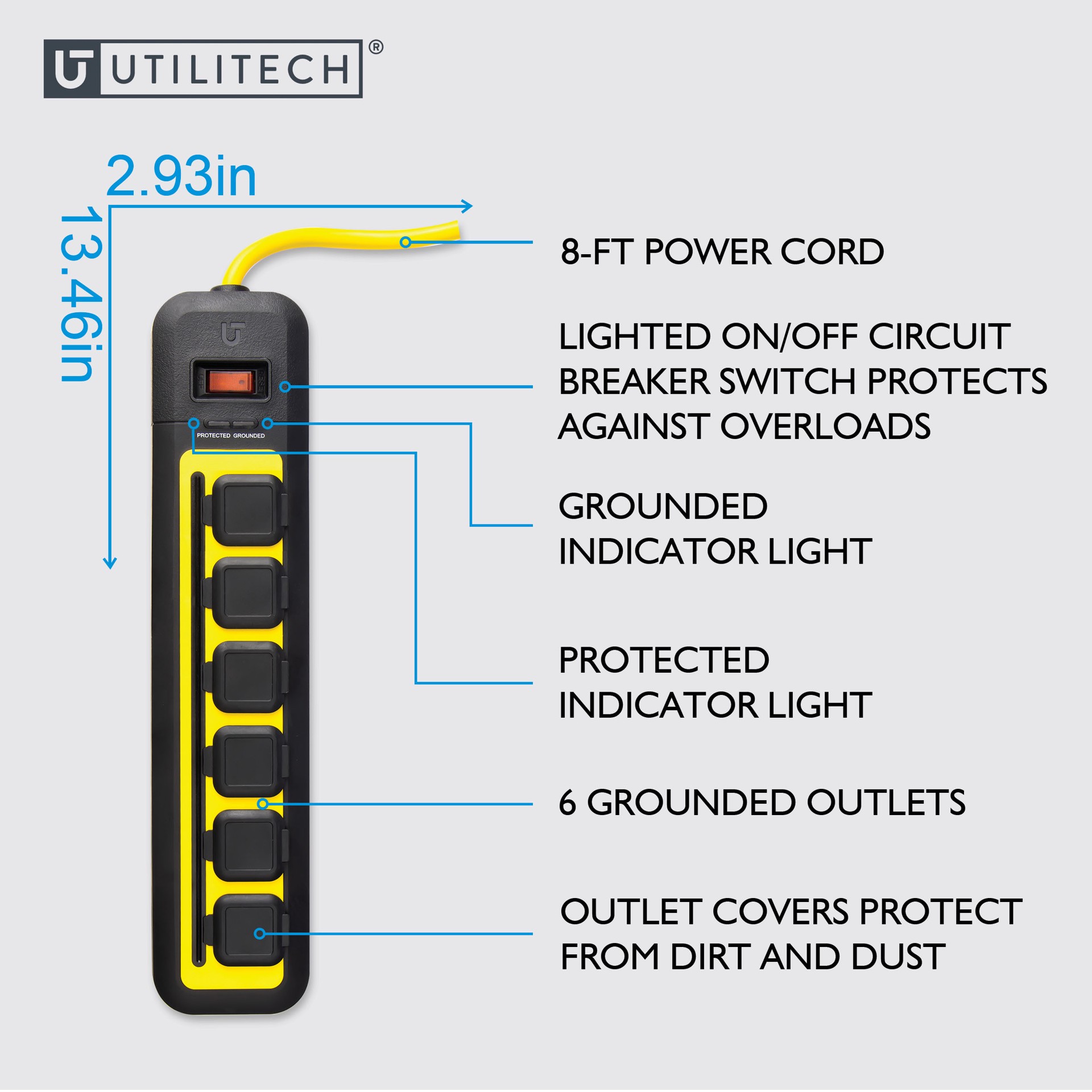 slide 5 of 5, Utilitech 8-ft 5 -Outlet 2250 Joules 1875 -Watts 1875VA Multiple colors/finishes Indoor AC Surge Protector, 1 ct