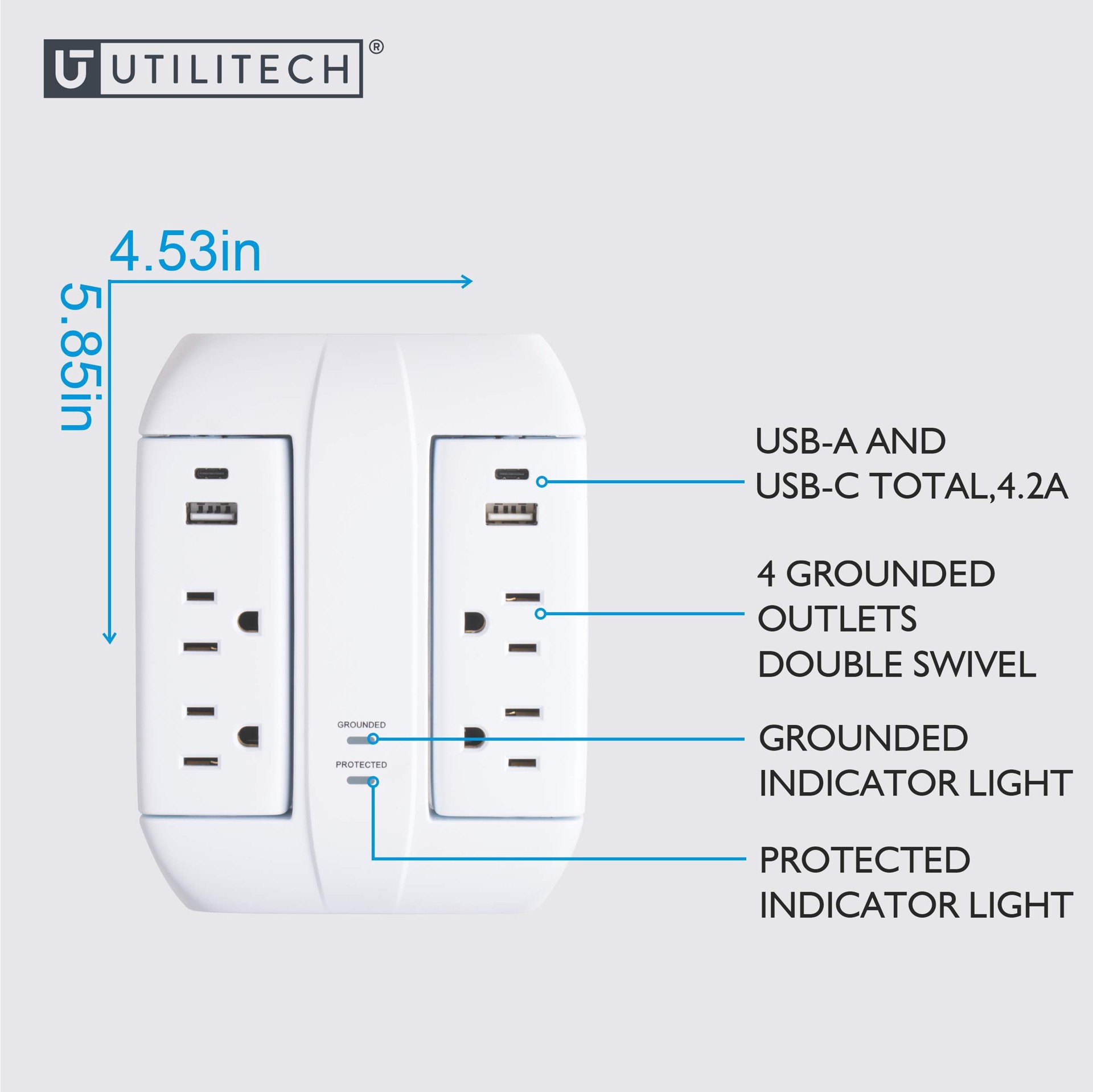 slide 5 of 5, Utilitech 4 -Outlet 500 Joules 1875 -Watts 1875VA White Indoor USB AC Surge Protector, 1 ct