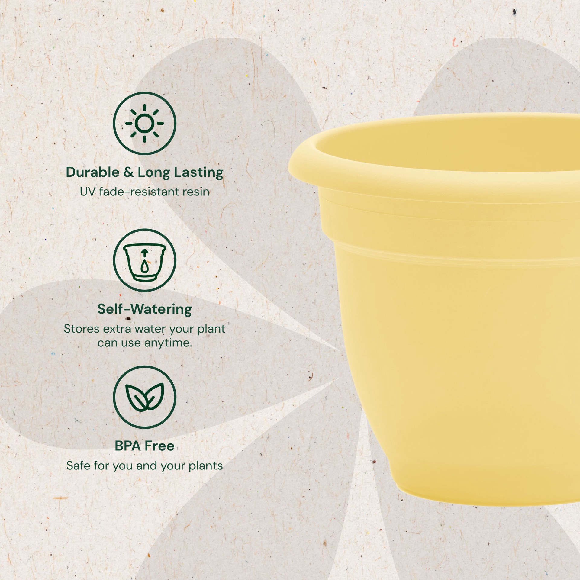 slide 3 of 6, Bloem Round 13.0-in W x 13.0-in L Yellow Plastic Indoor/Outdoor Self Watering Planter, 1 ct
