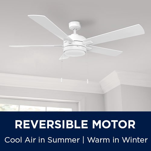 slide 5 of 6, Harbor Breeze Ollington 52-in Matte White with White Oak Blades Integrated LED Ceiling Fan With Light 5 -Blade, 1 ct