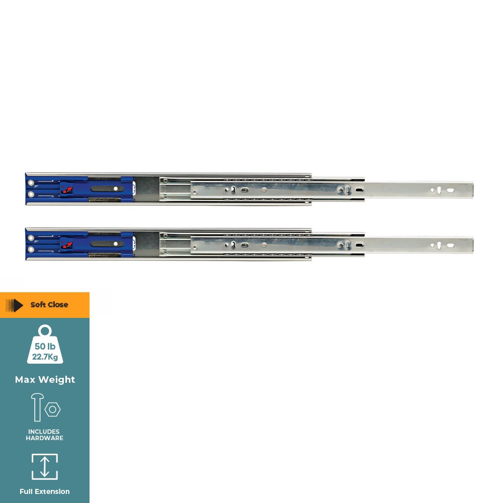 slide 2 of 6, RELIABILT 16-in Full extension Soft Close Side Mount Ball bearing 50-lb Load Capacity Silver Drawer Slide 1 -Pair 2 -Pieces, 1 ct