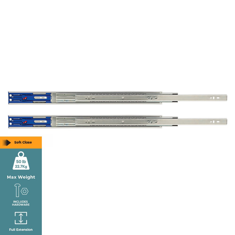 slide 2 of 6, RELIABILT 22-in Full extension Soft Close Side Mount Ball bearing 50-lb Load Capacity Silver Drawer Slide 1 -Pair 2 -Pieces, 1 ct